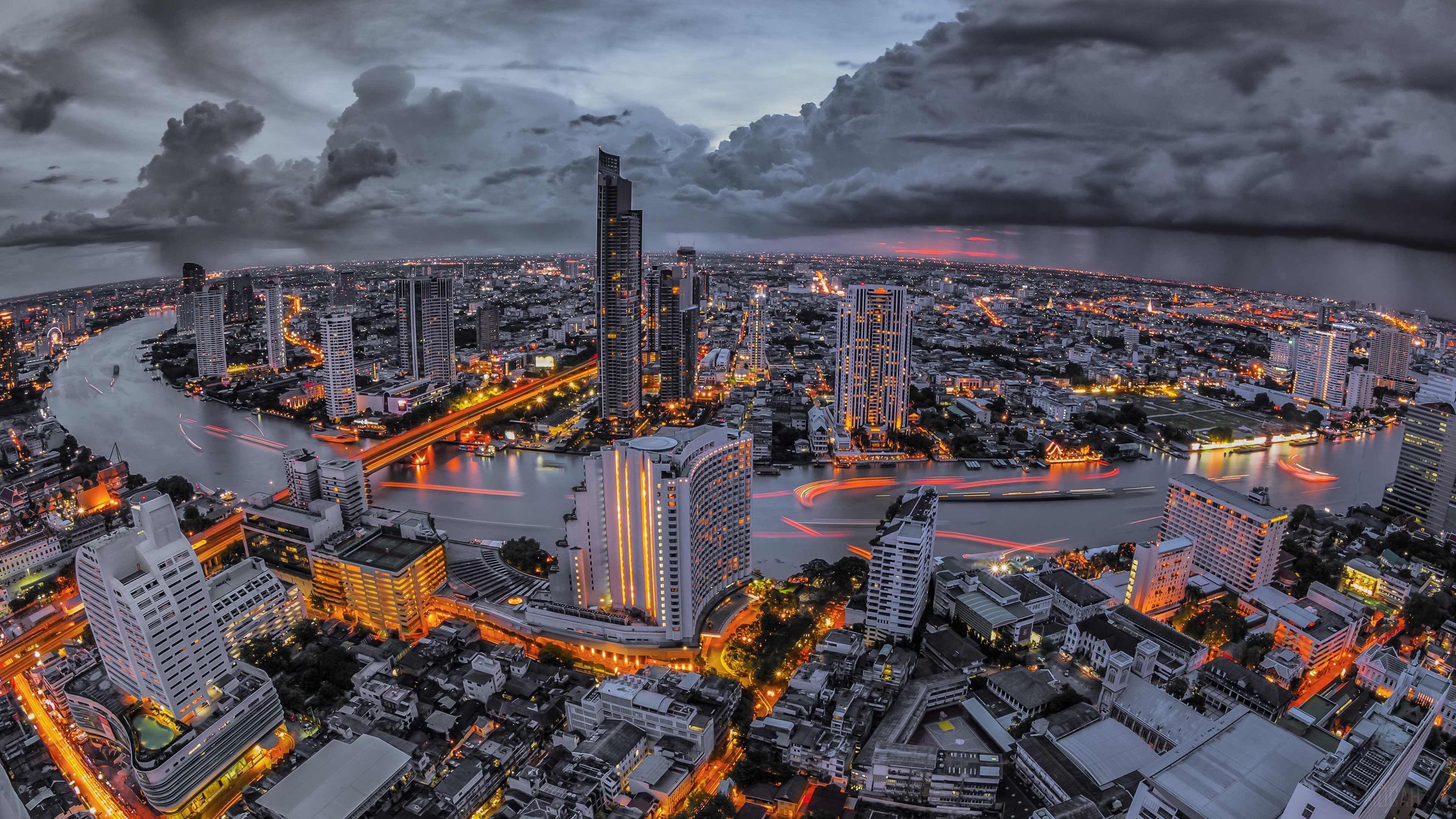 Bangkok night city view from above 4K HD Wallpaper