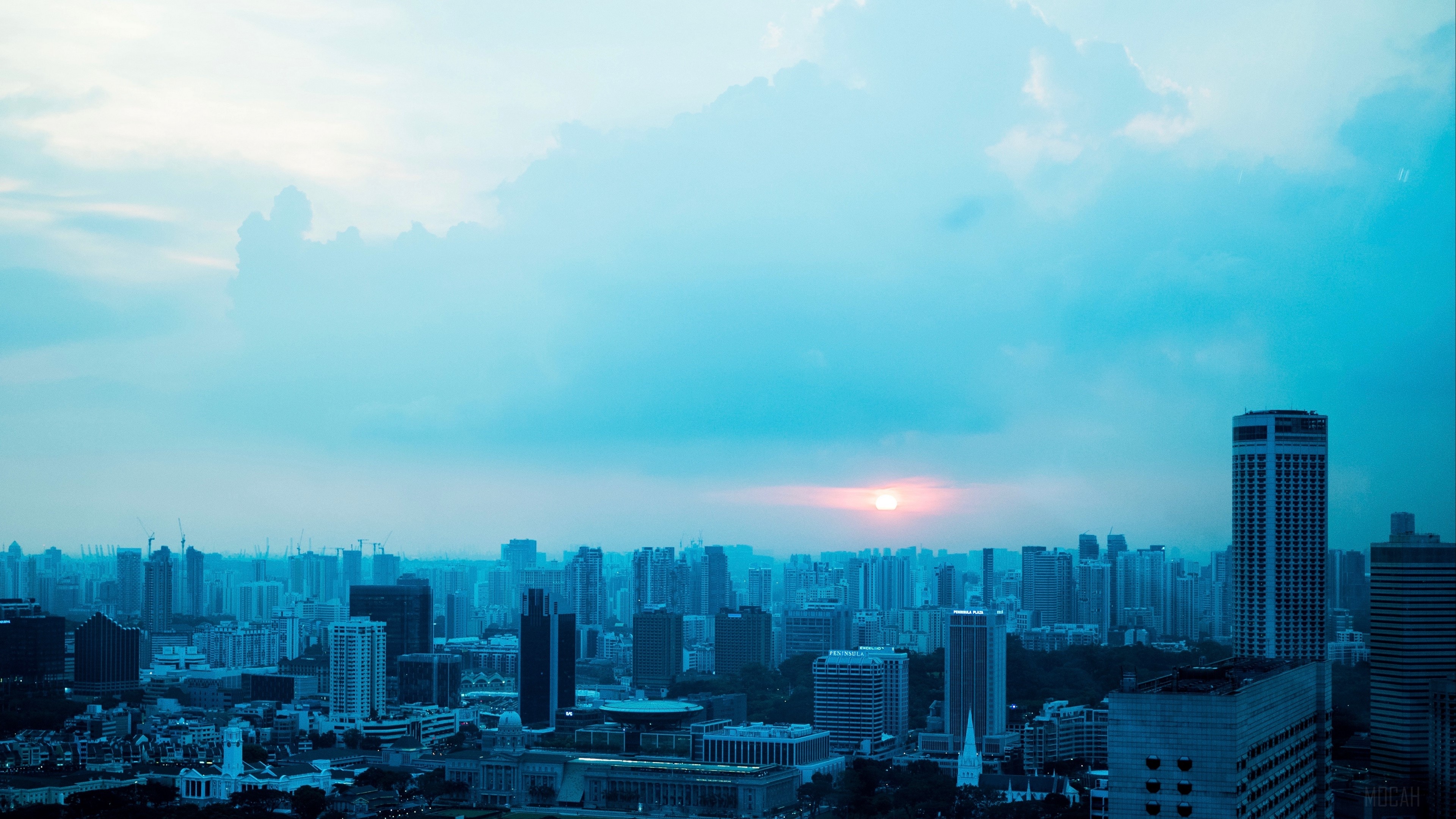 Singapore skyscrapers at sunset 4K HD Wallpaper