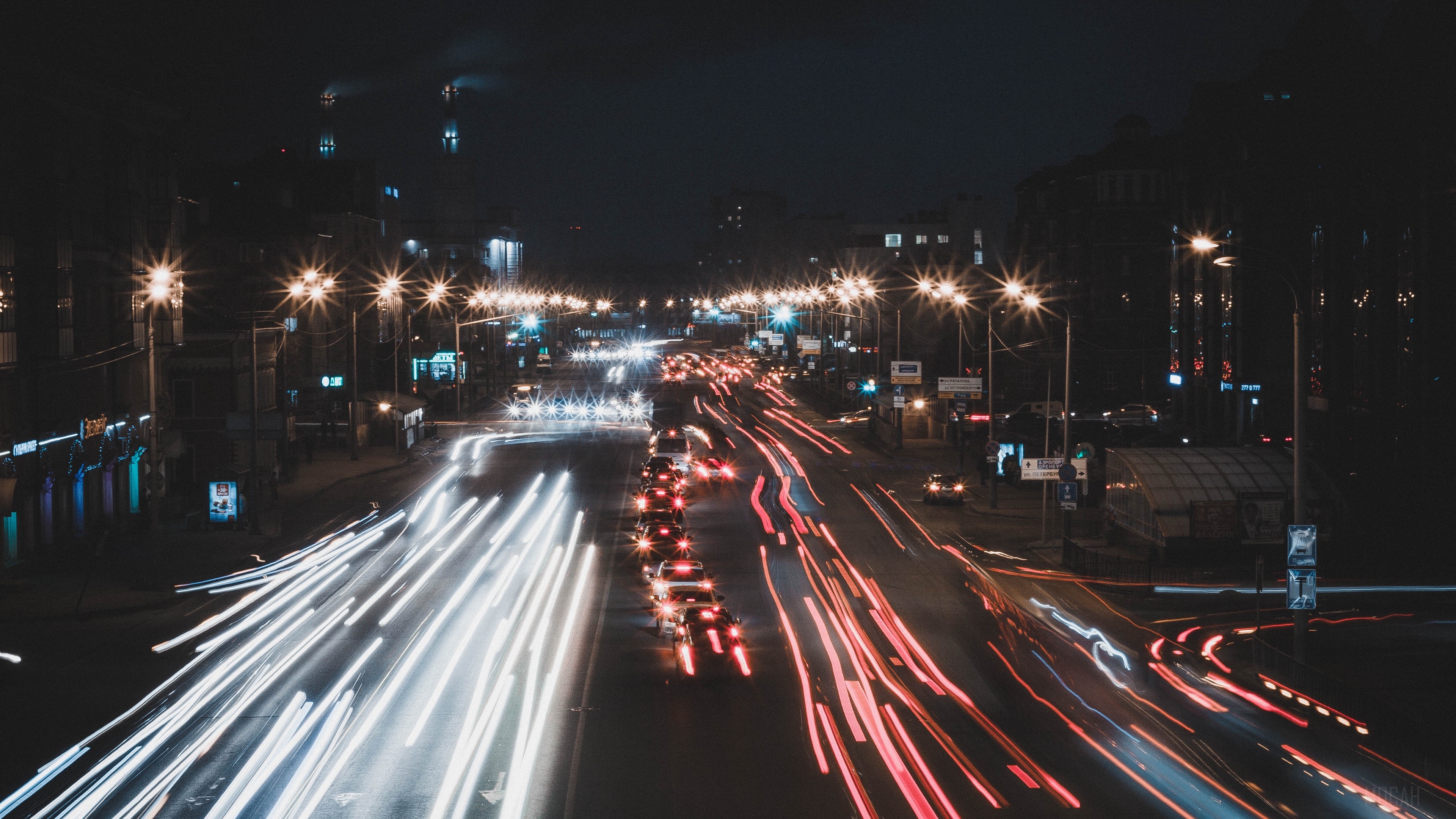 Night city traffic 4K HD Wallpaper