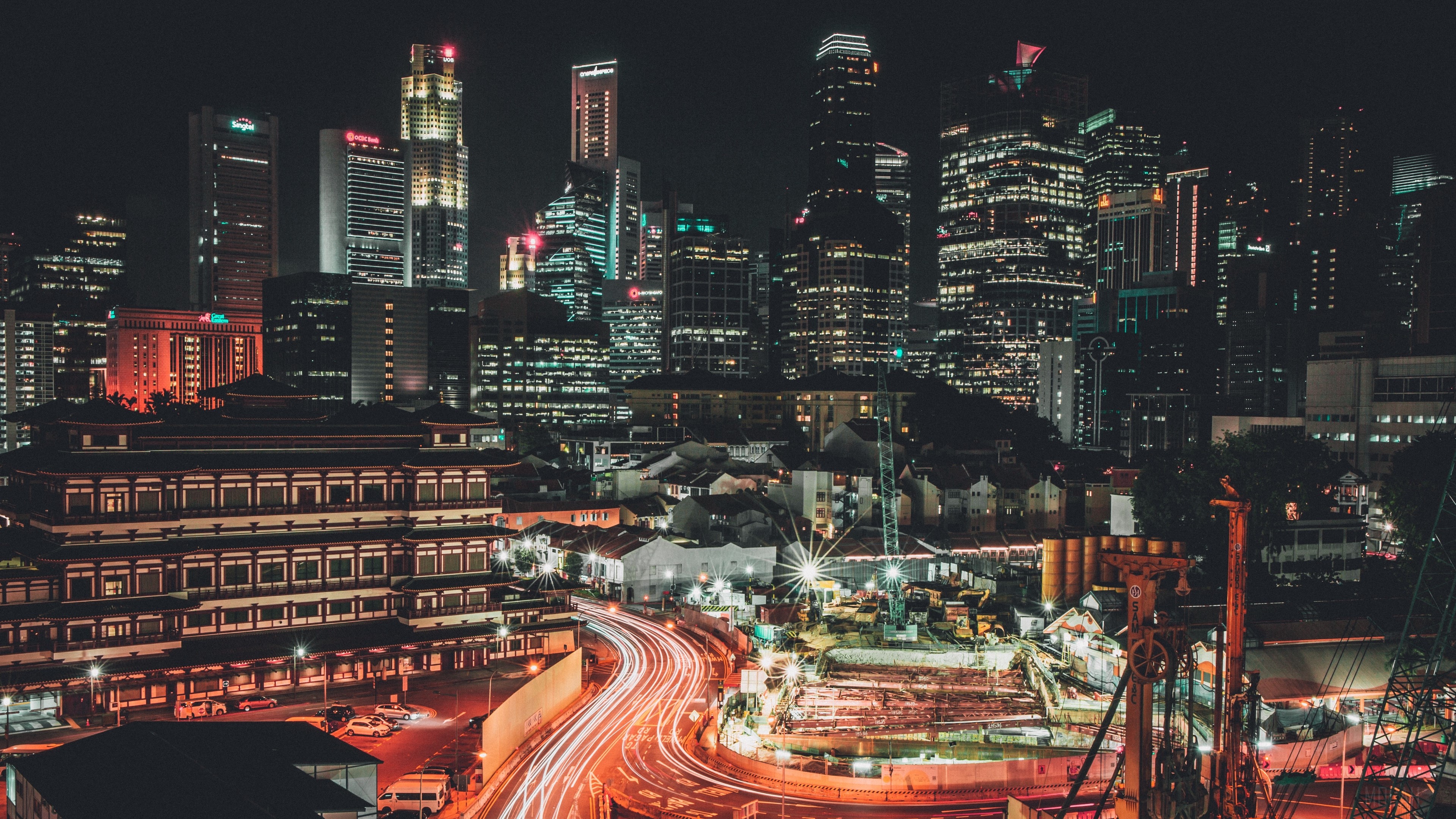 Singapore Night Skyline with Skyscrapers 4K HD Wallpaper