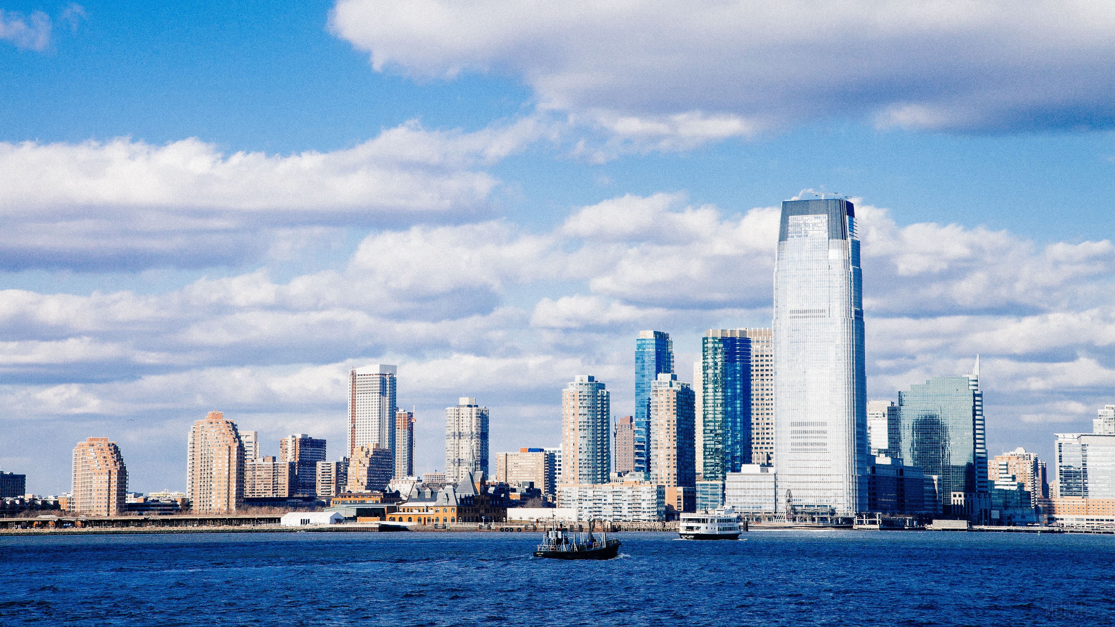 New Jersey Skyline with Skyscrapers and the Sea HD Wallpaper