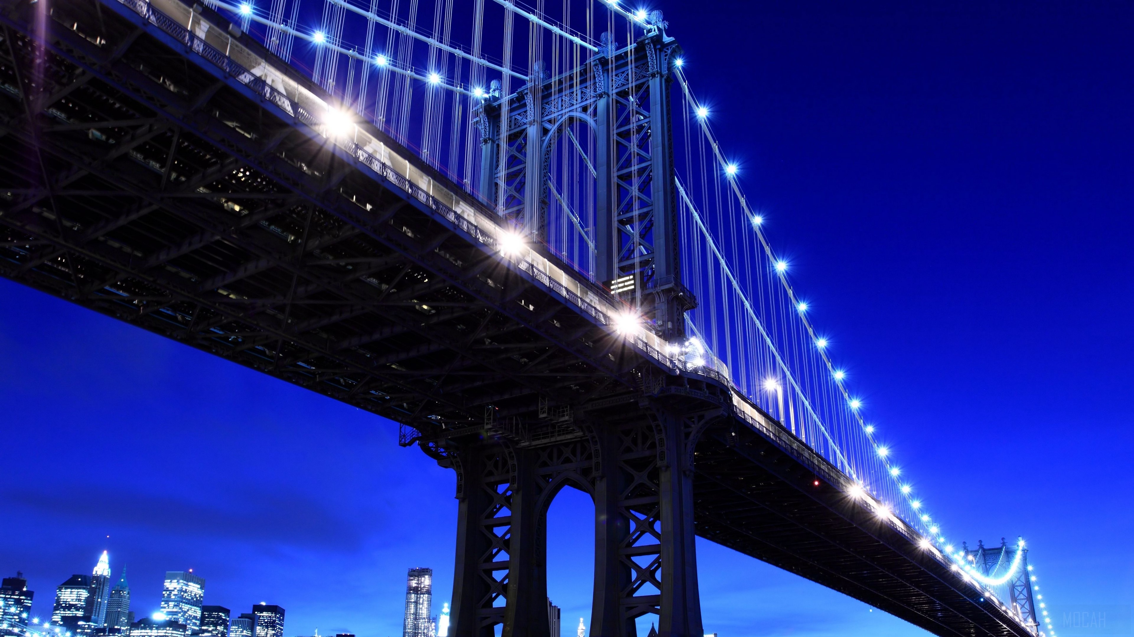 Manhattan Bridge at Night, New York City 4K HD Wallpaper