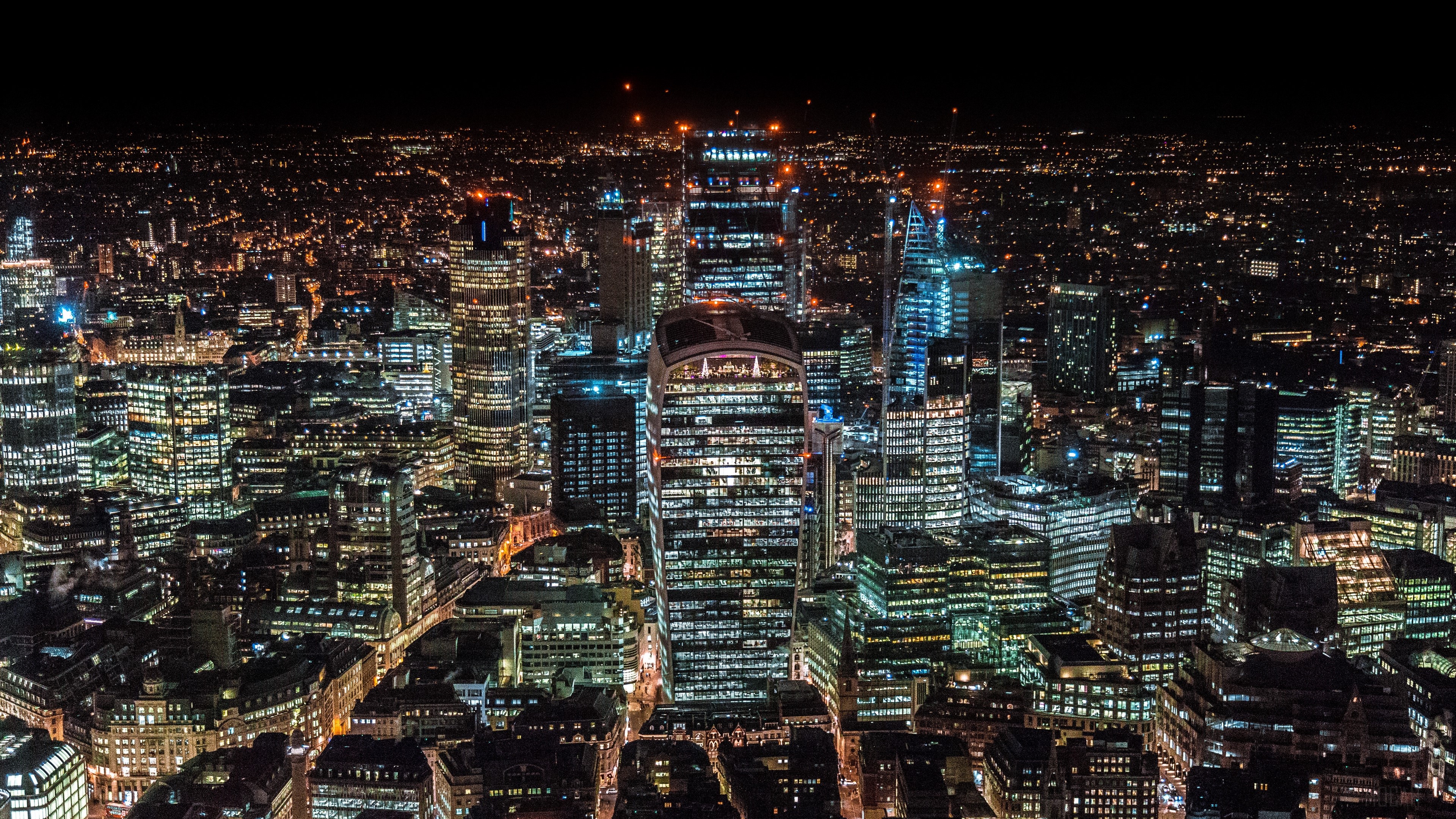 Night view of London skyscrapers, United Kingdom 4K HD Wallpaper