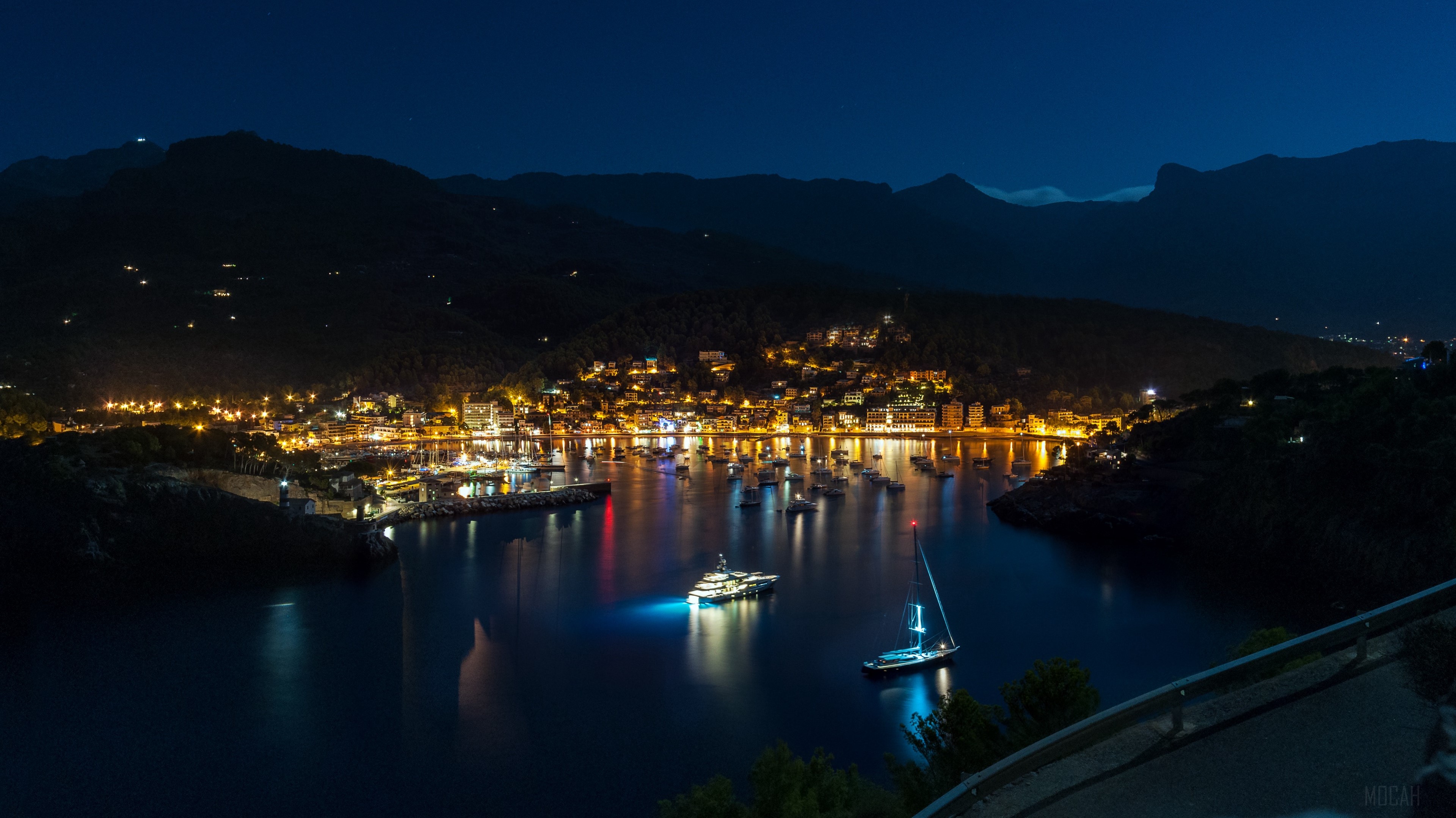 Port de Sóller, Majorca, Spain at Night 4K HD Wallpaper