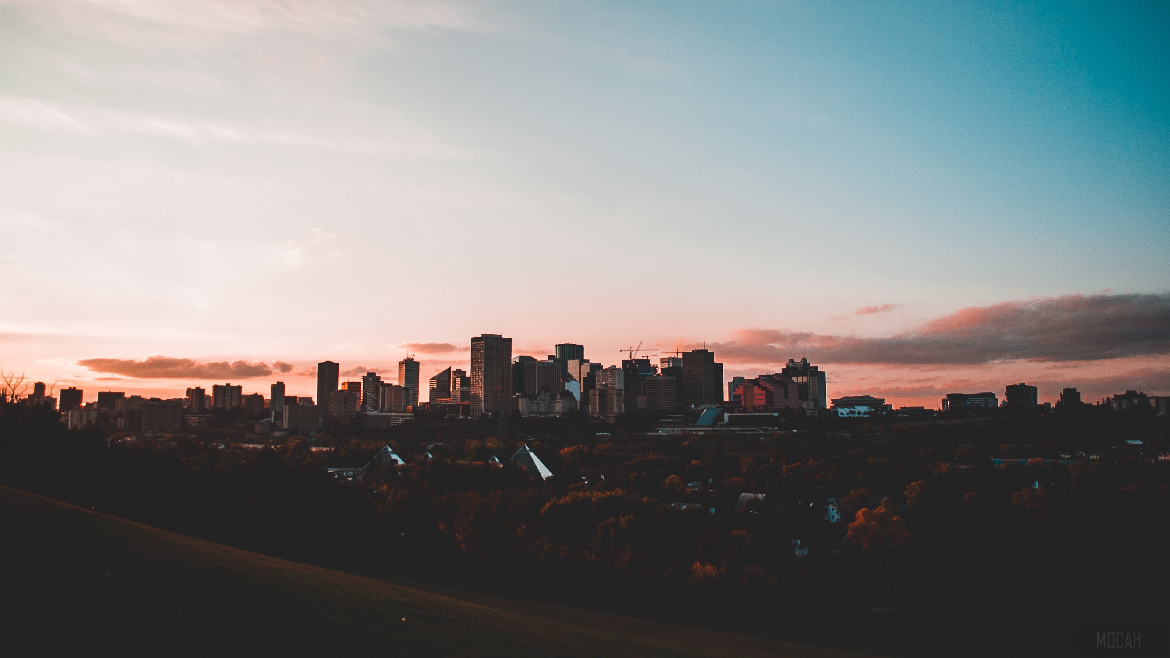 City skyline at sunset HD Wallpaper