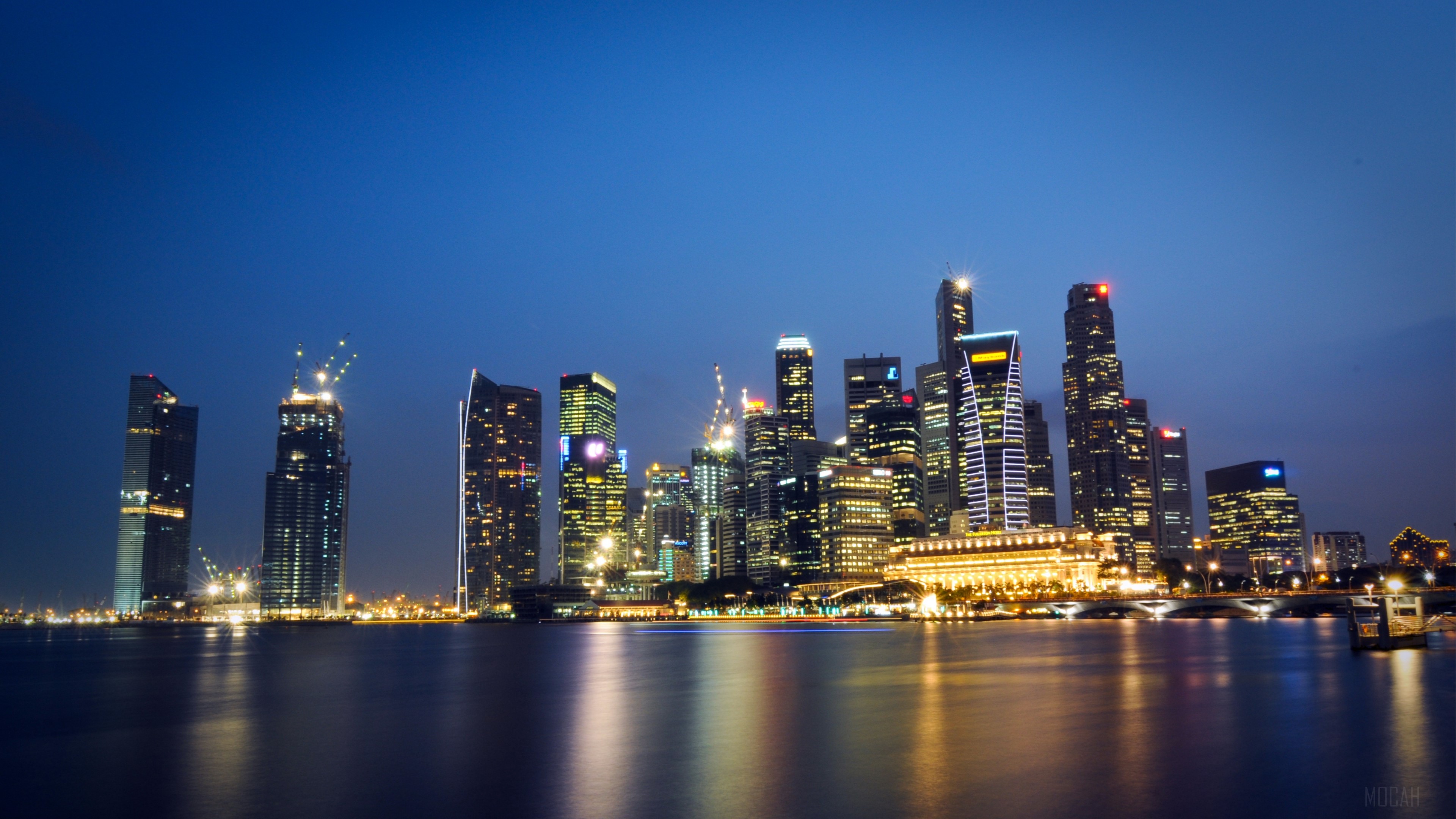 Singapore skyline with skyscrapers and night lights 4K HD Wallpaper