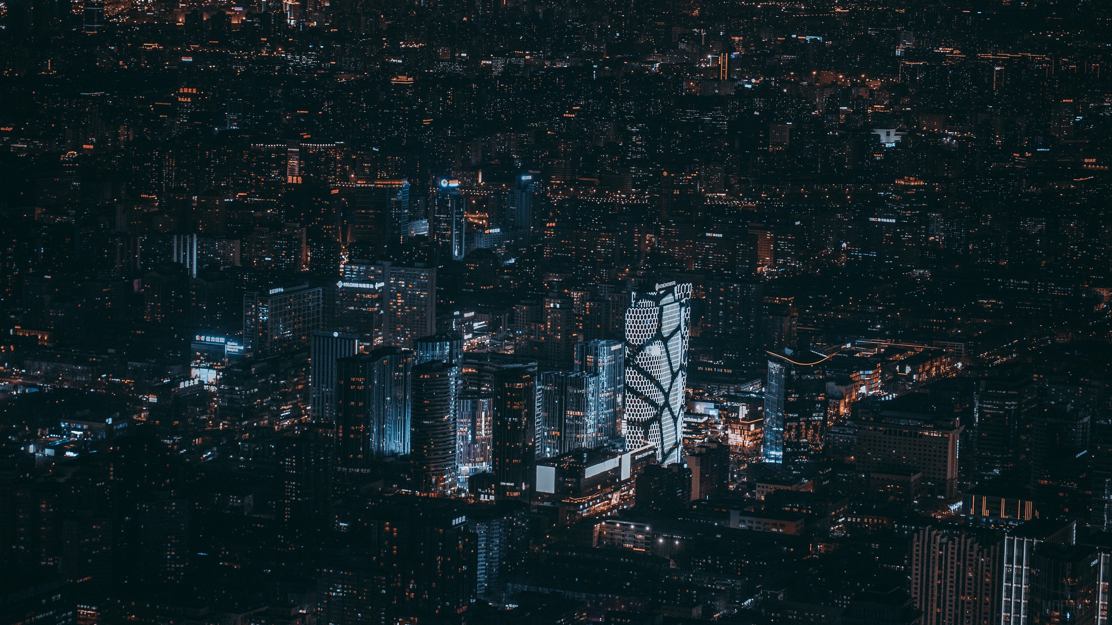 Night city view from above, skyscrapers in Beijing, China 4K HD Wallpaper