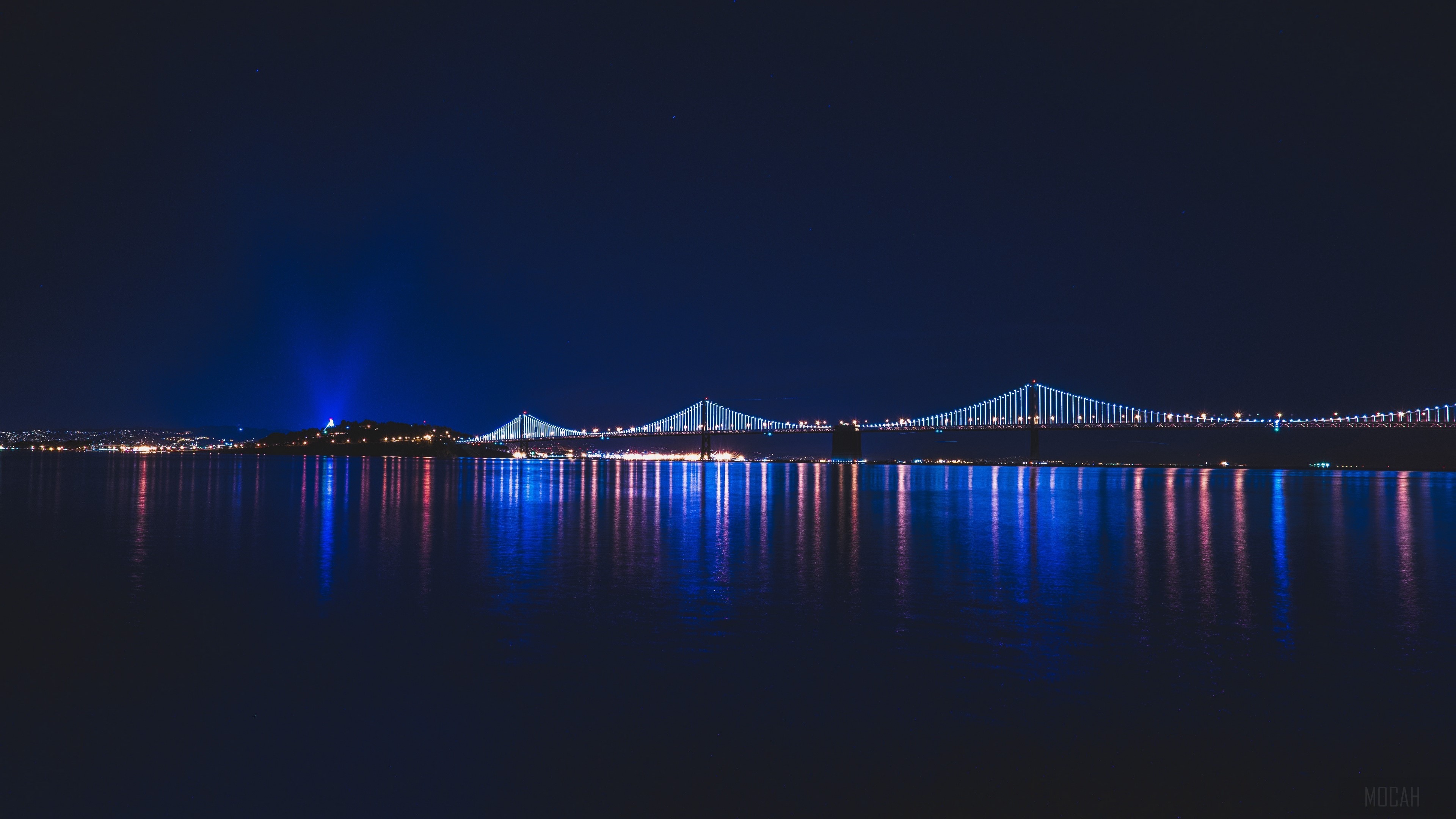 Bay Bridge at night with Alcatraz Island HD Wallpaper