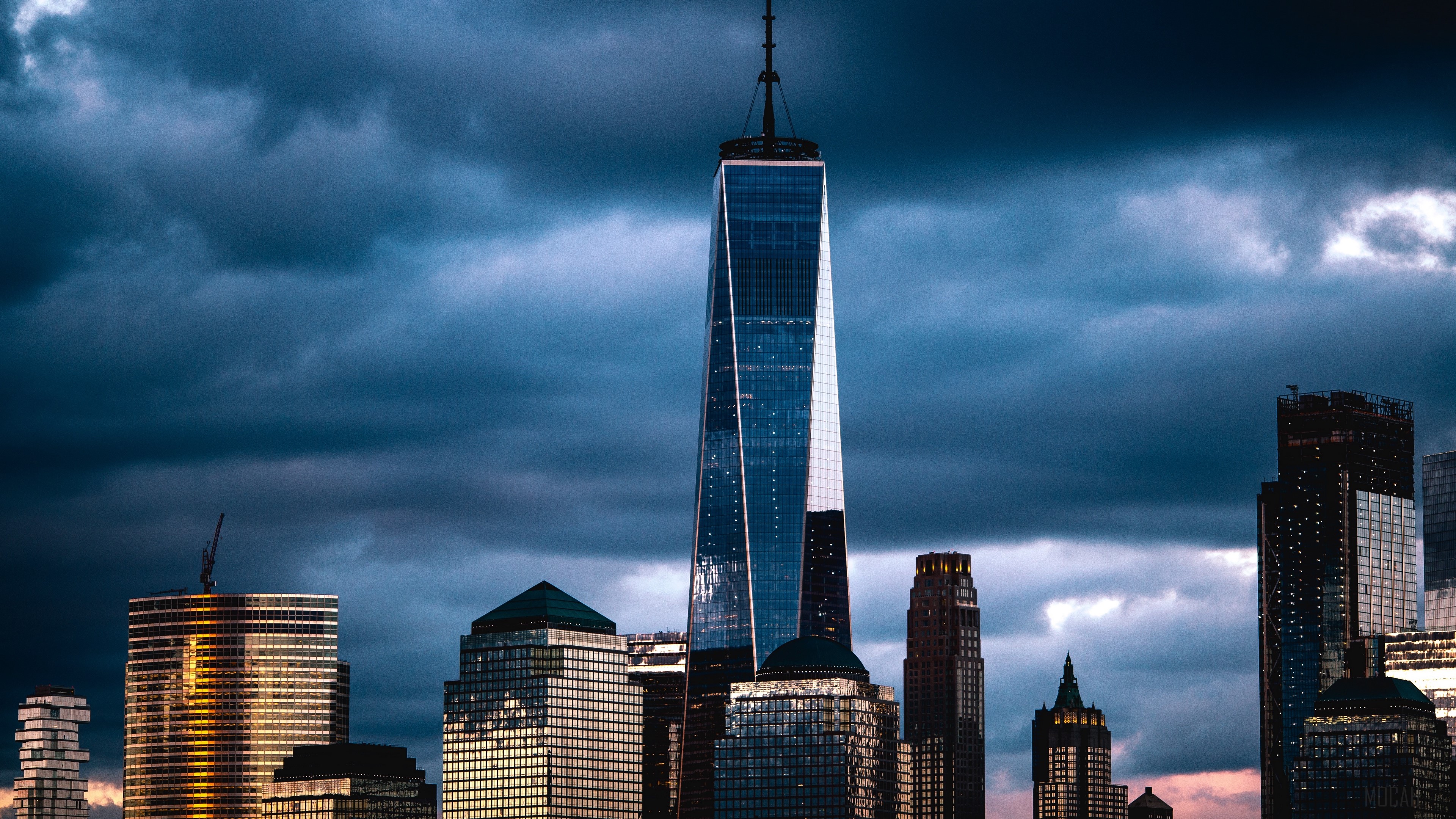 One World Trade Center under stormy clouds, New York City 4K HD Wallpaper