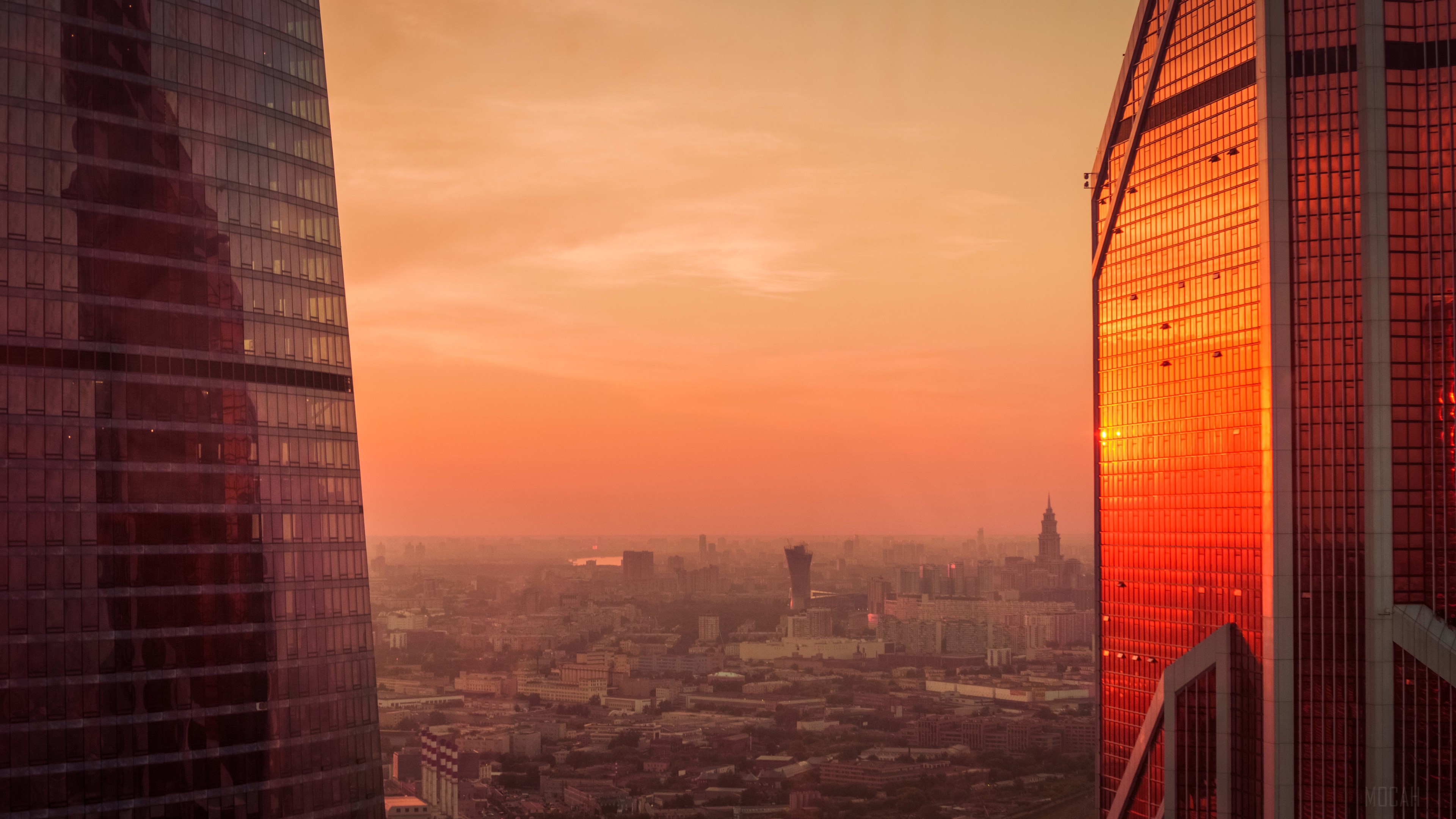 Moscow City skyscrapers at sunset 4K HD Wallpaper
