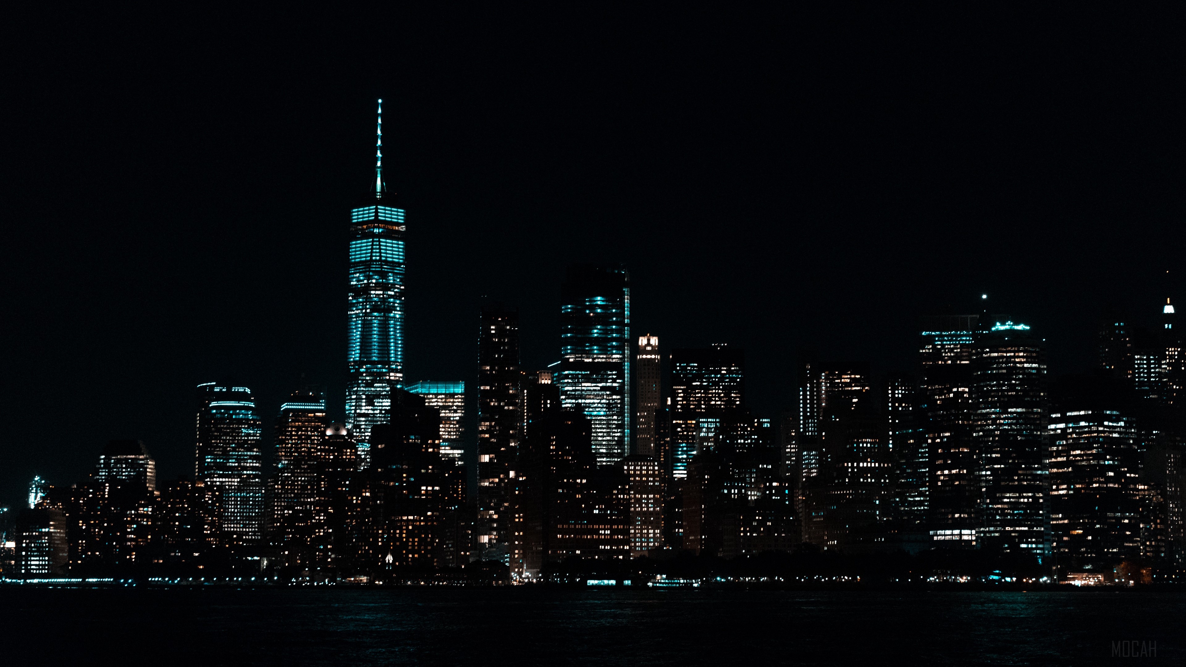 New York City skyline at night with One World Trade Center HD Wallpaper