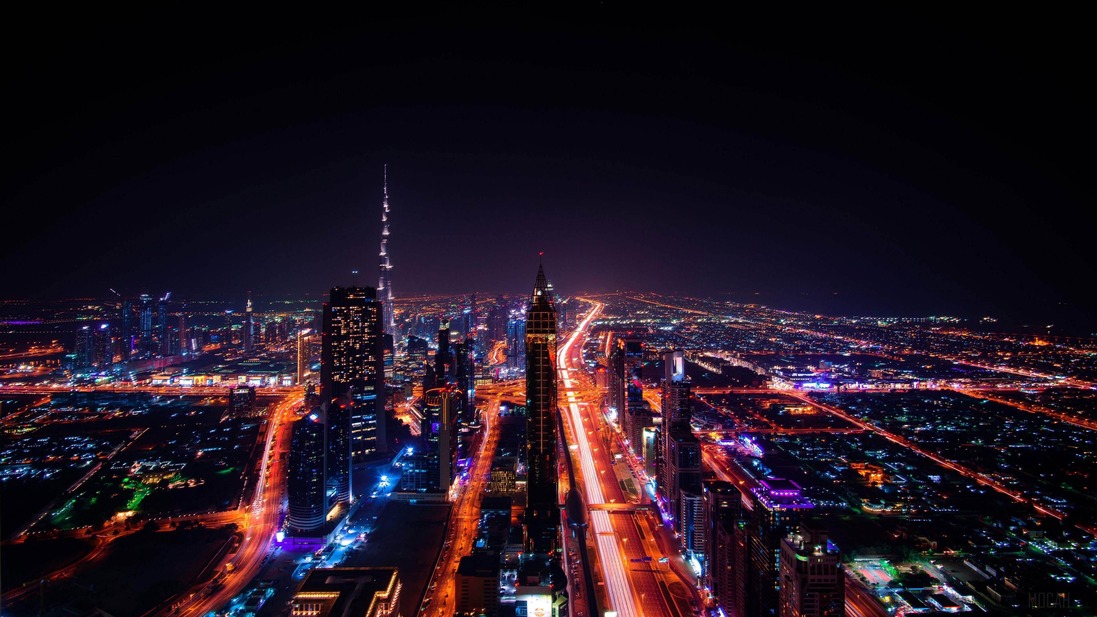 Dubai Cityscape at Night with Burj Khalifa HD Wallpaper