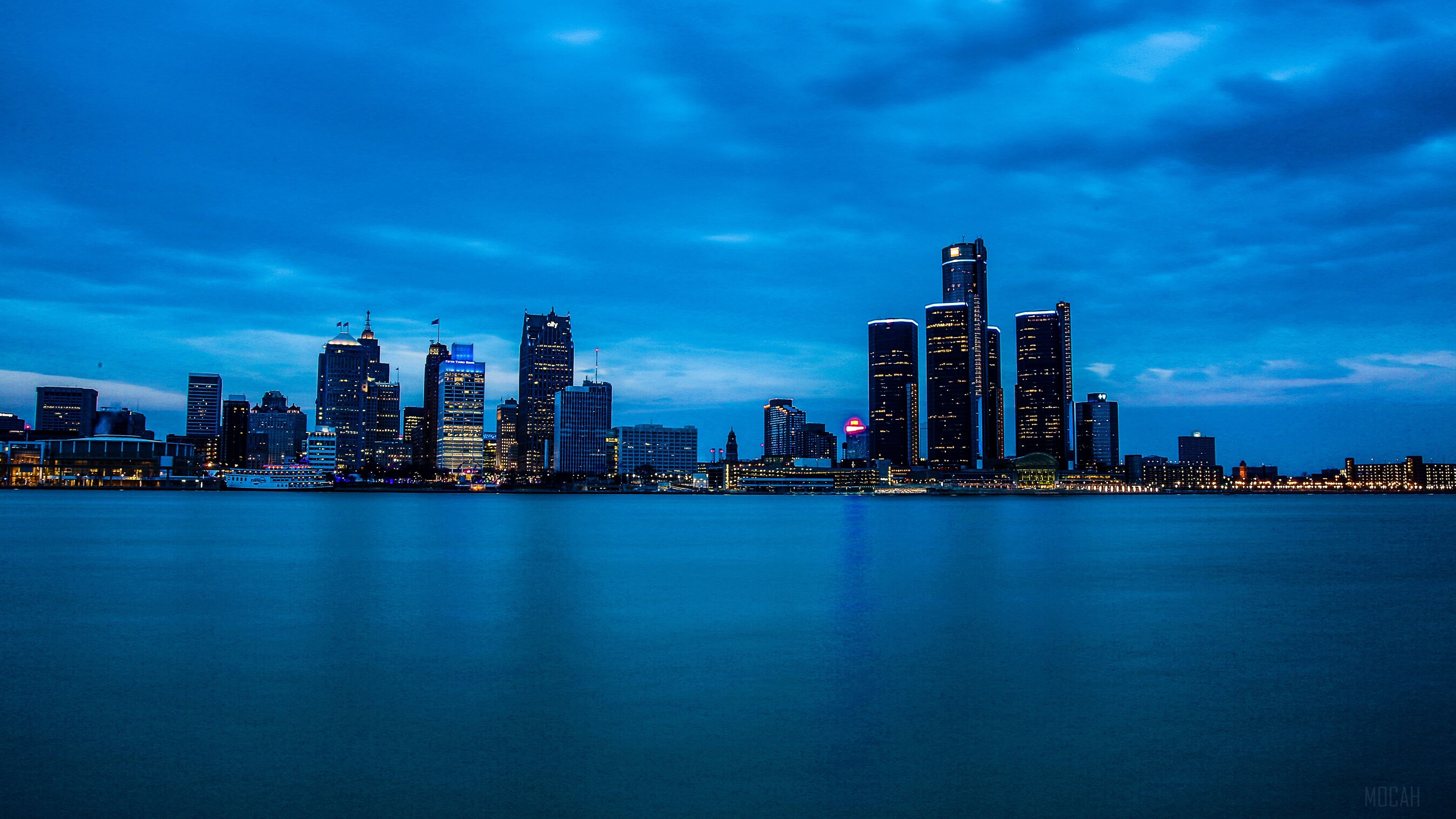 Detroit Downtown Skyline Buildings Evening 4K HD Wallpaper