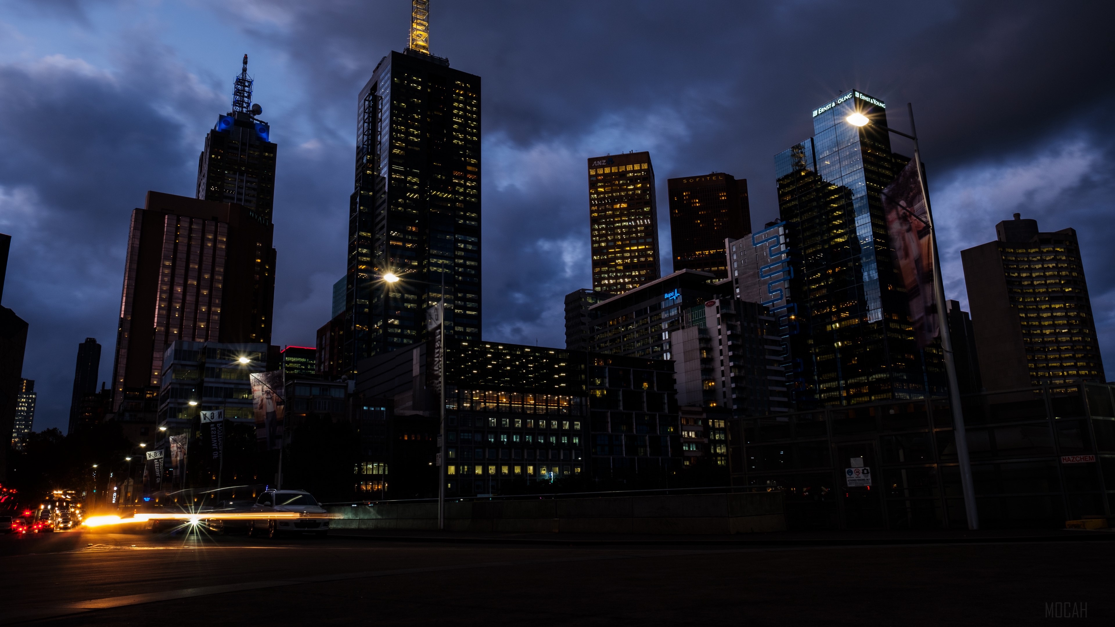 Melbourne skyscrapers at night 4K HD Wallpaper
