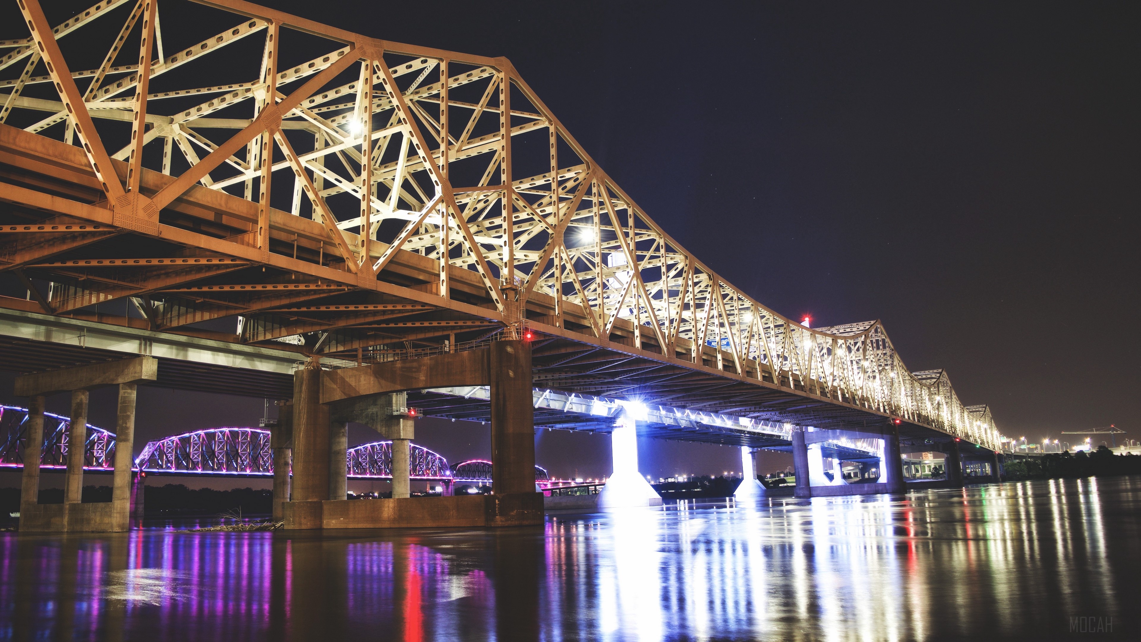 Great Bridge in Louisville, USA at Night 4K HD Wallpaper
