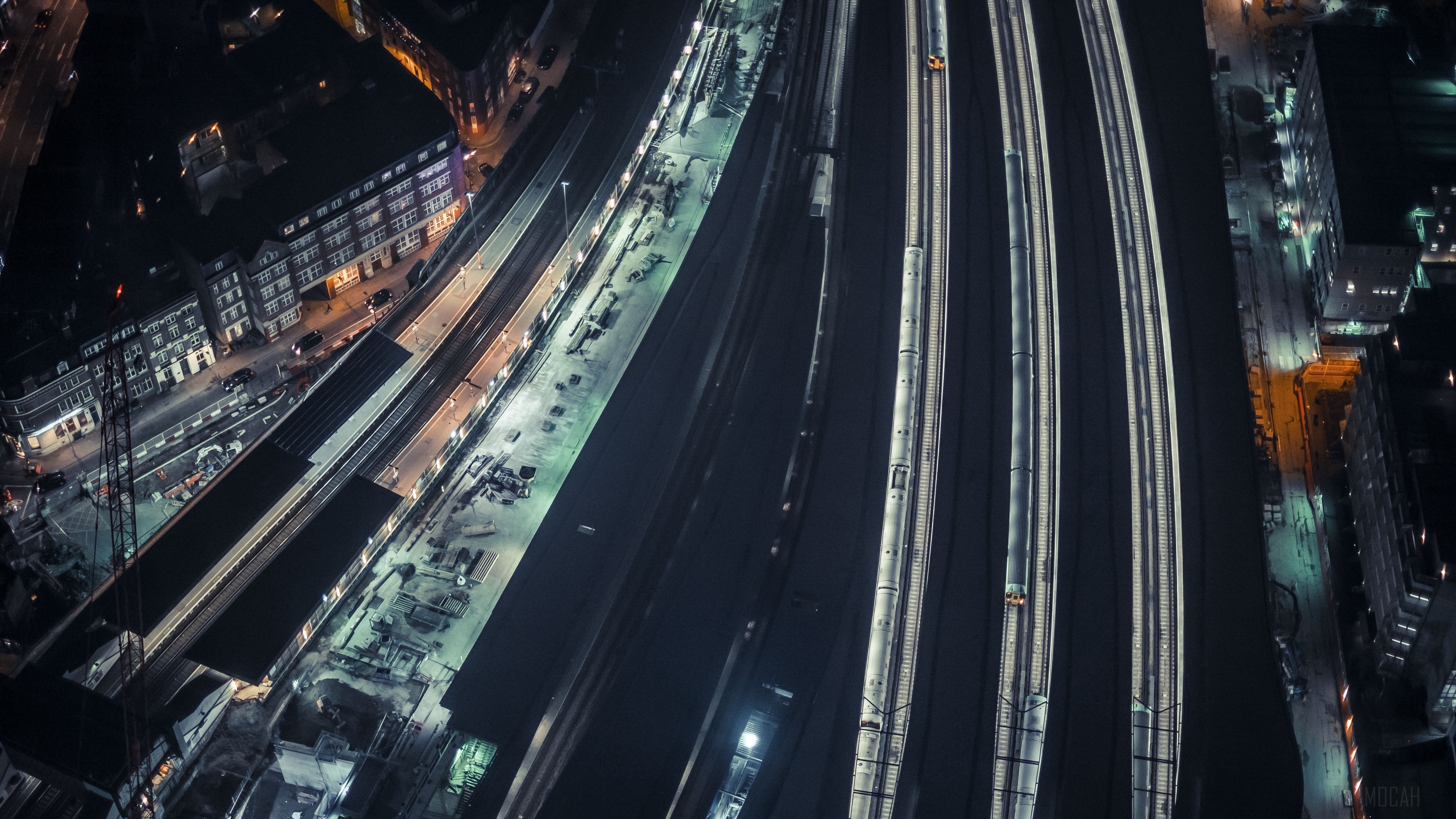 Night city train routes 4K HD Wallpaper