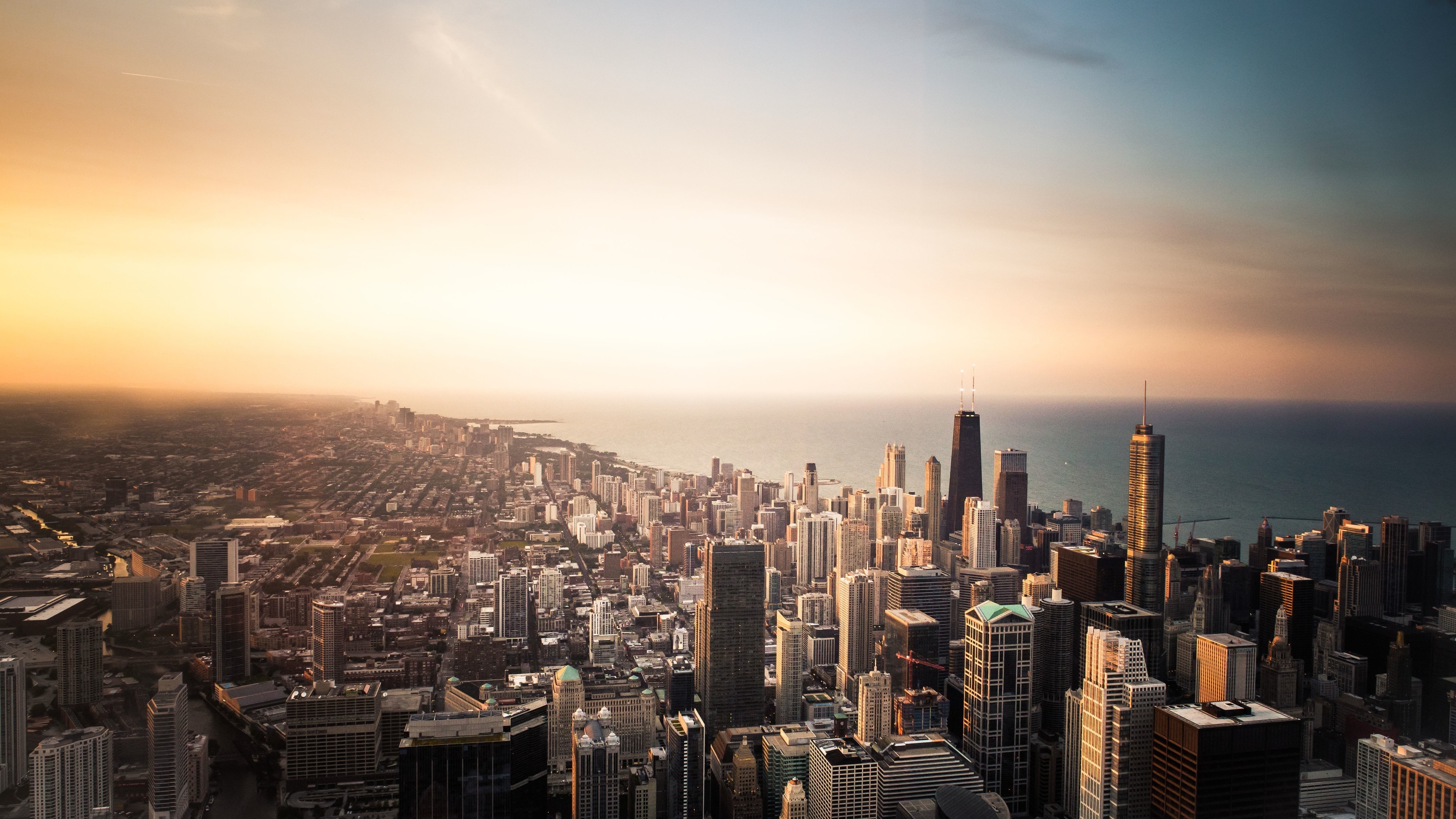 Chicago Cityscape at Sunset over Lake Michigan 4K HD Wallpaper