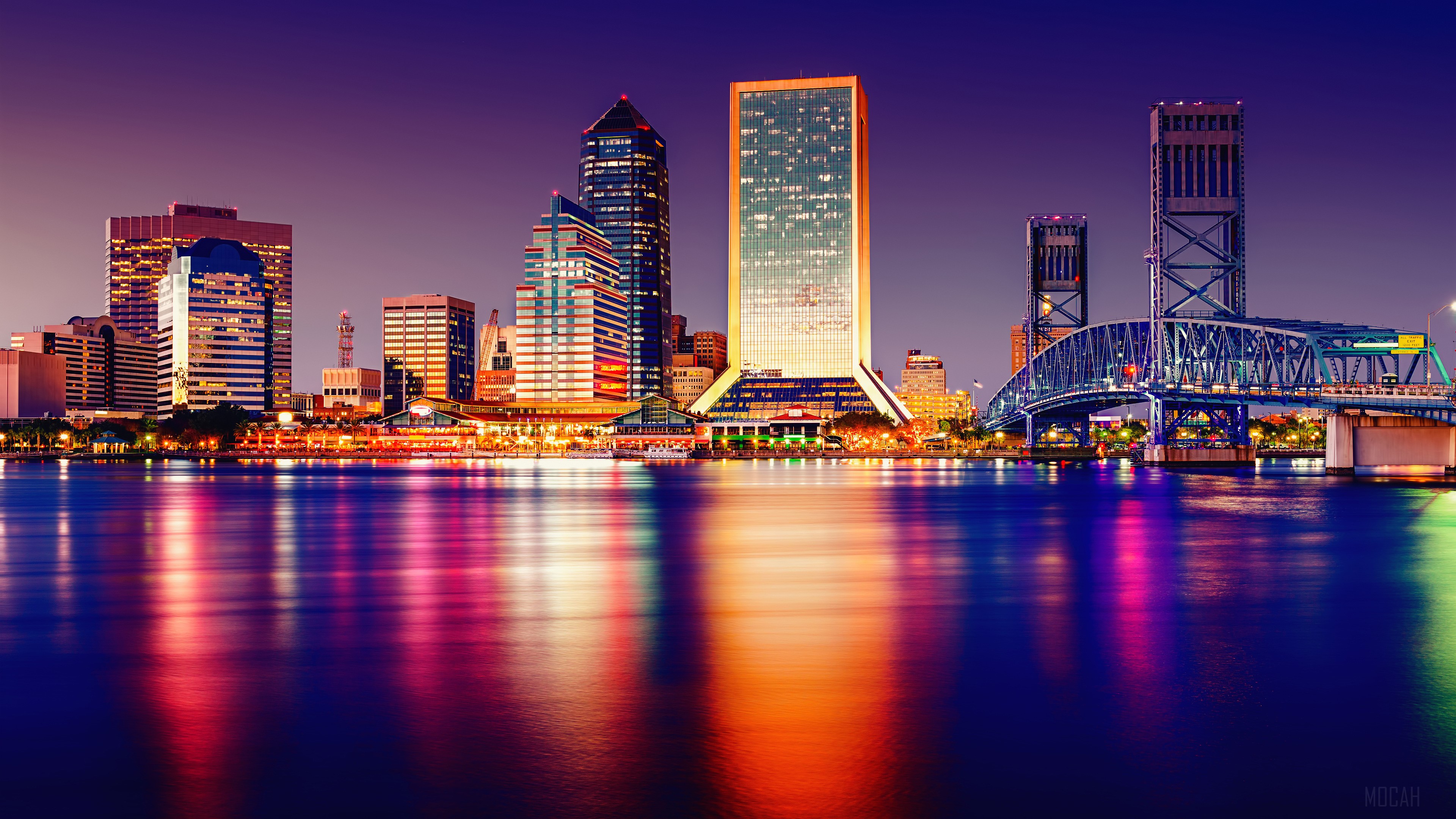 Jacksonville Florida Cityscape at Night 4K HD Wallpaper