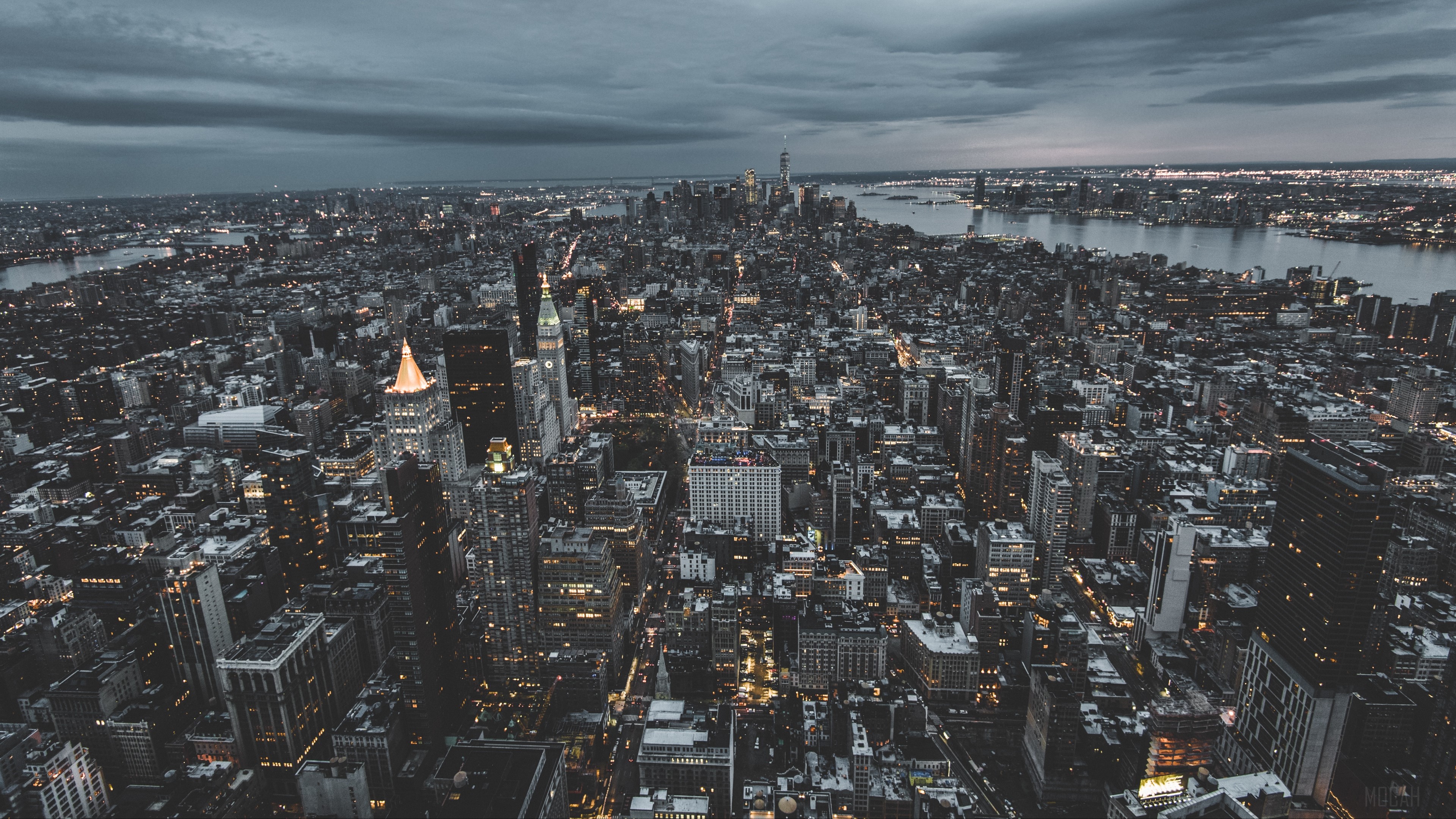 New York City skyscrapers from above at dusk 4K HD Wallpaper