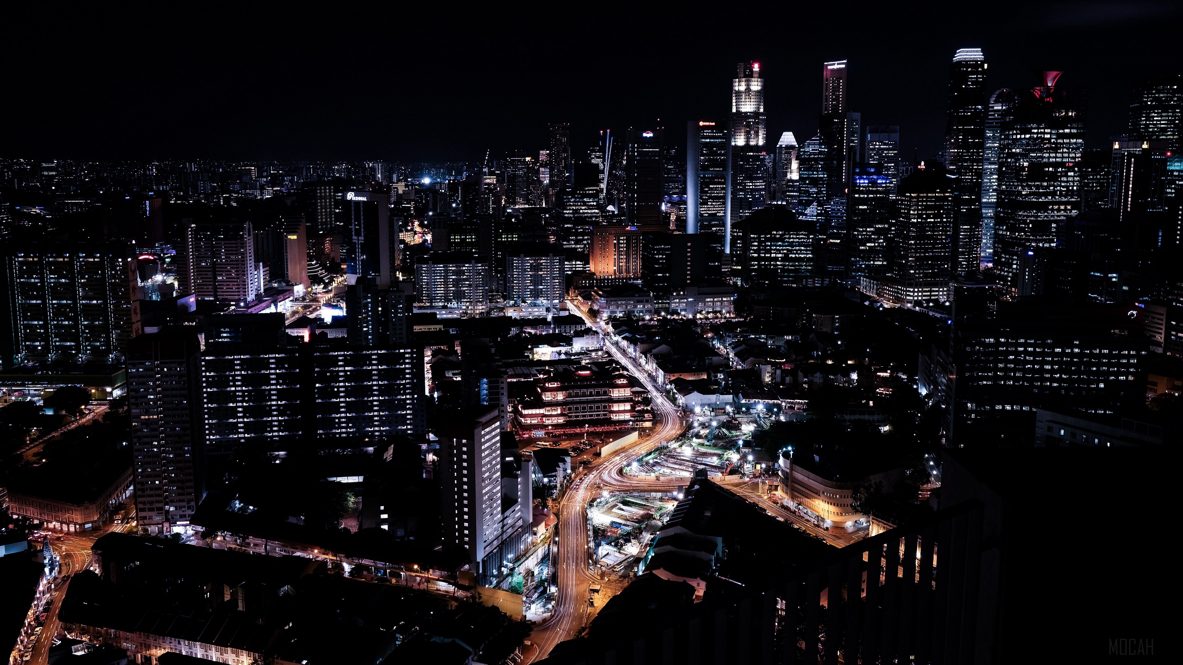 Singapore skyscrapers at night 4K HD Wallpaper