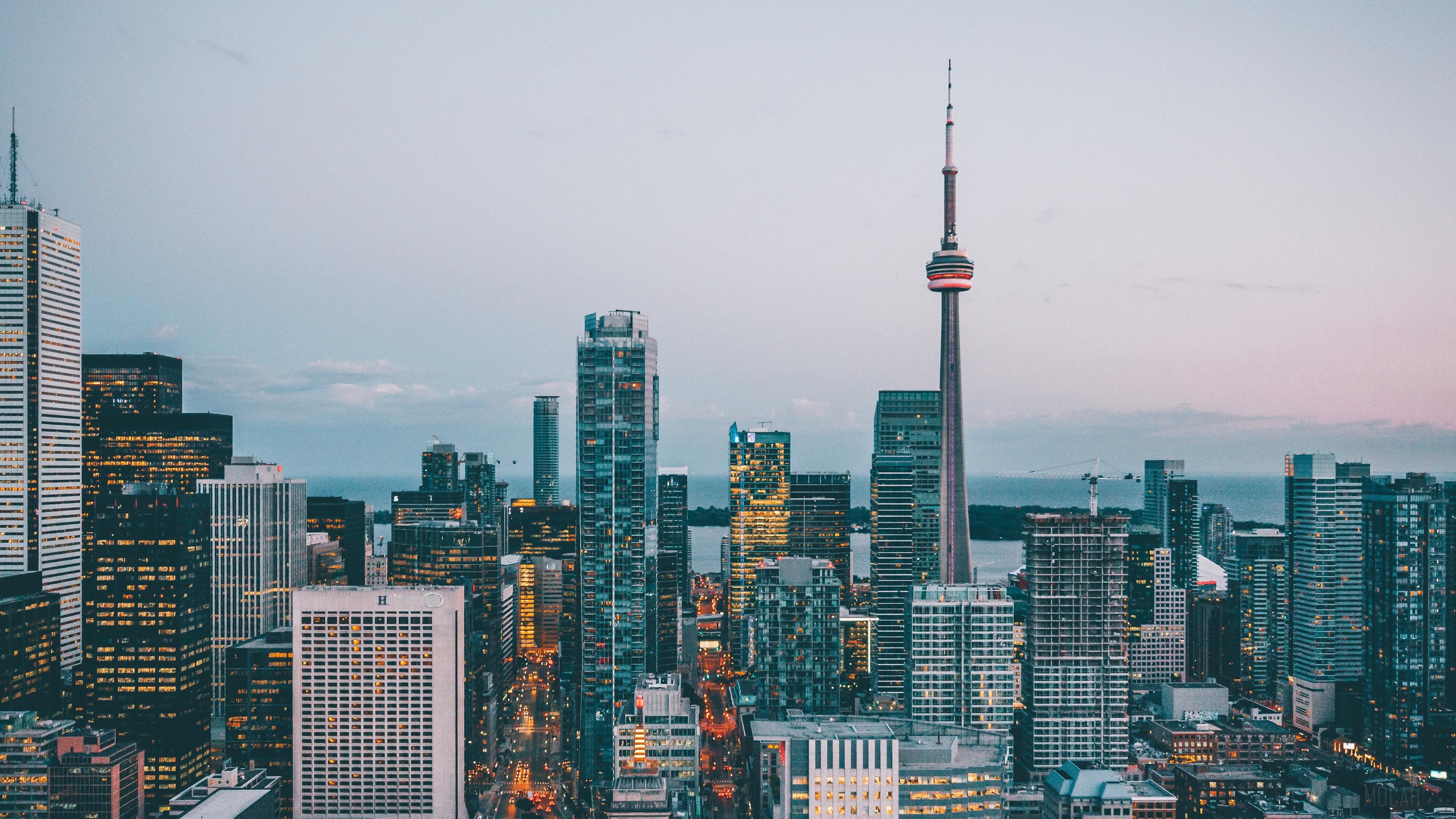 Toronto Cityscape with CN Tower at Dusk 4K HD Wallpaper