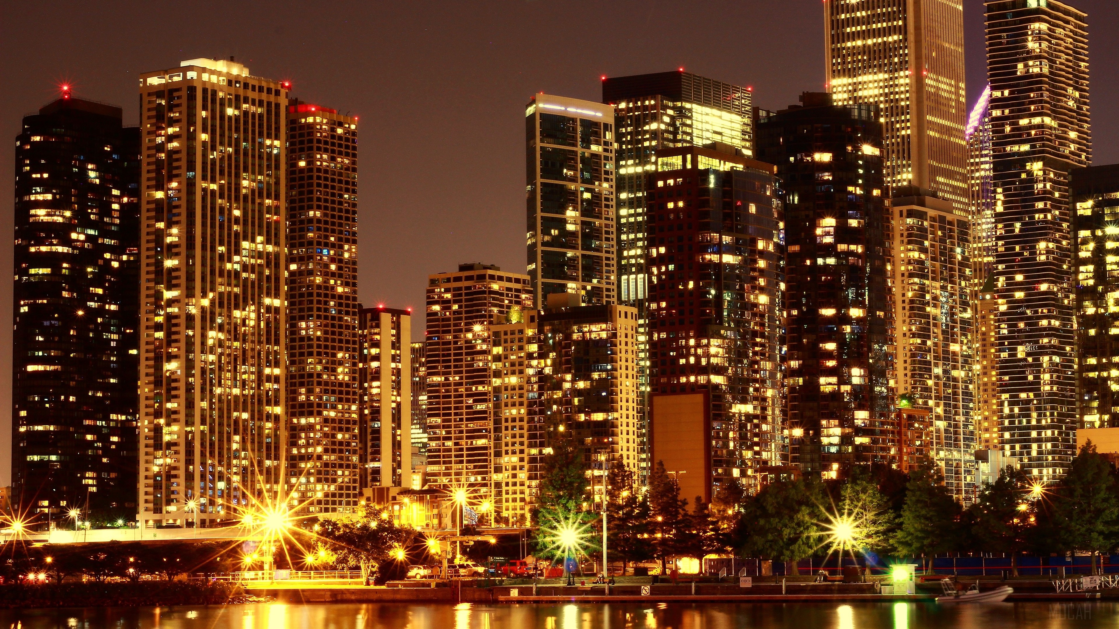 Skyscrapers at night in USA 4K HD Wallpaper