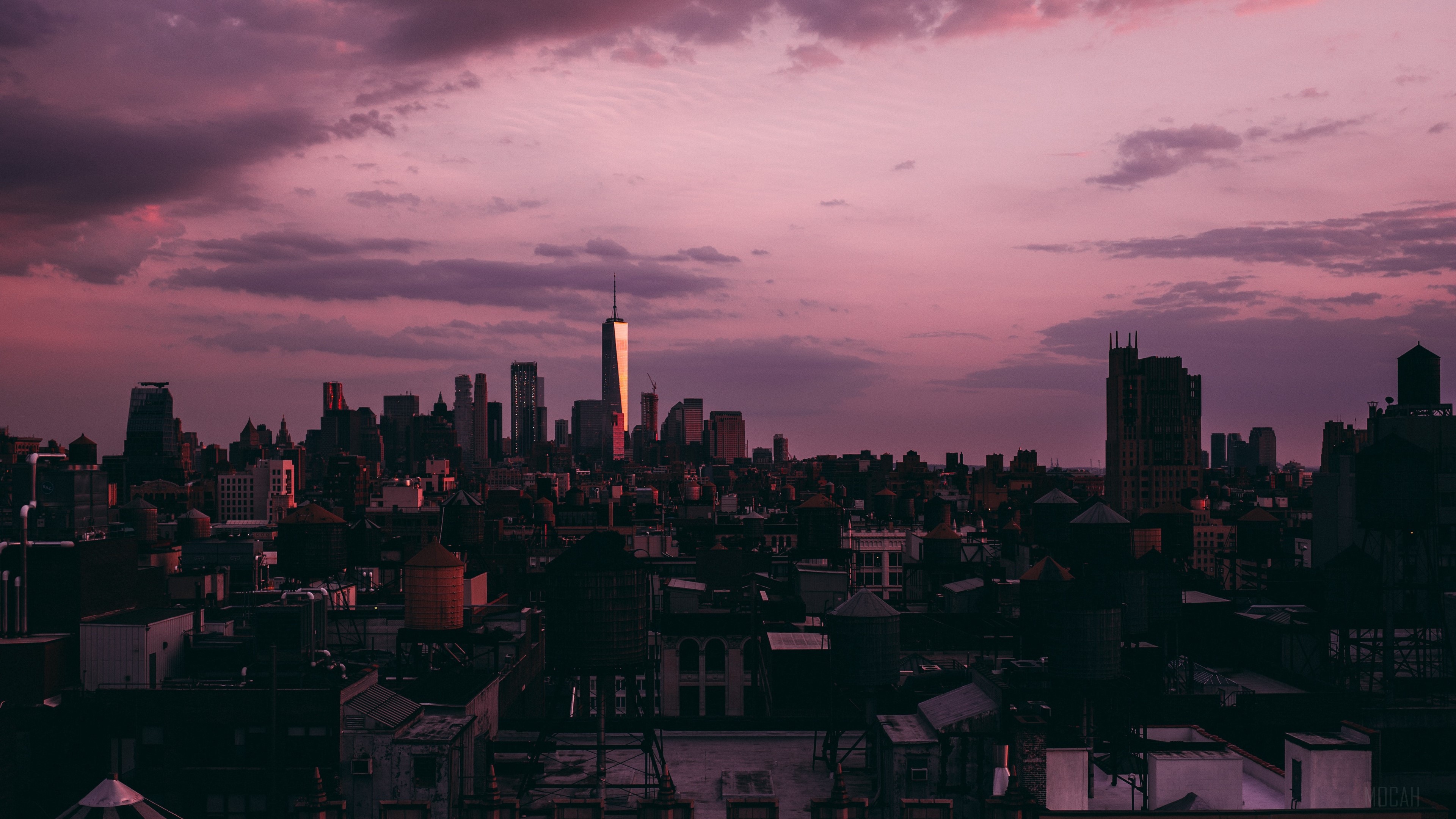 New York City skyline at sunset with clouds 4K HD Wallpaper