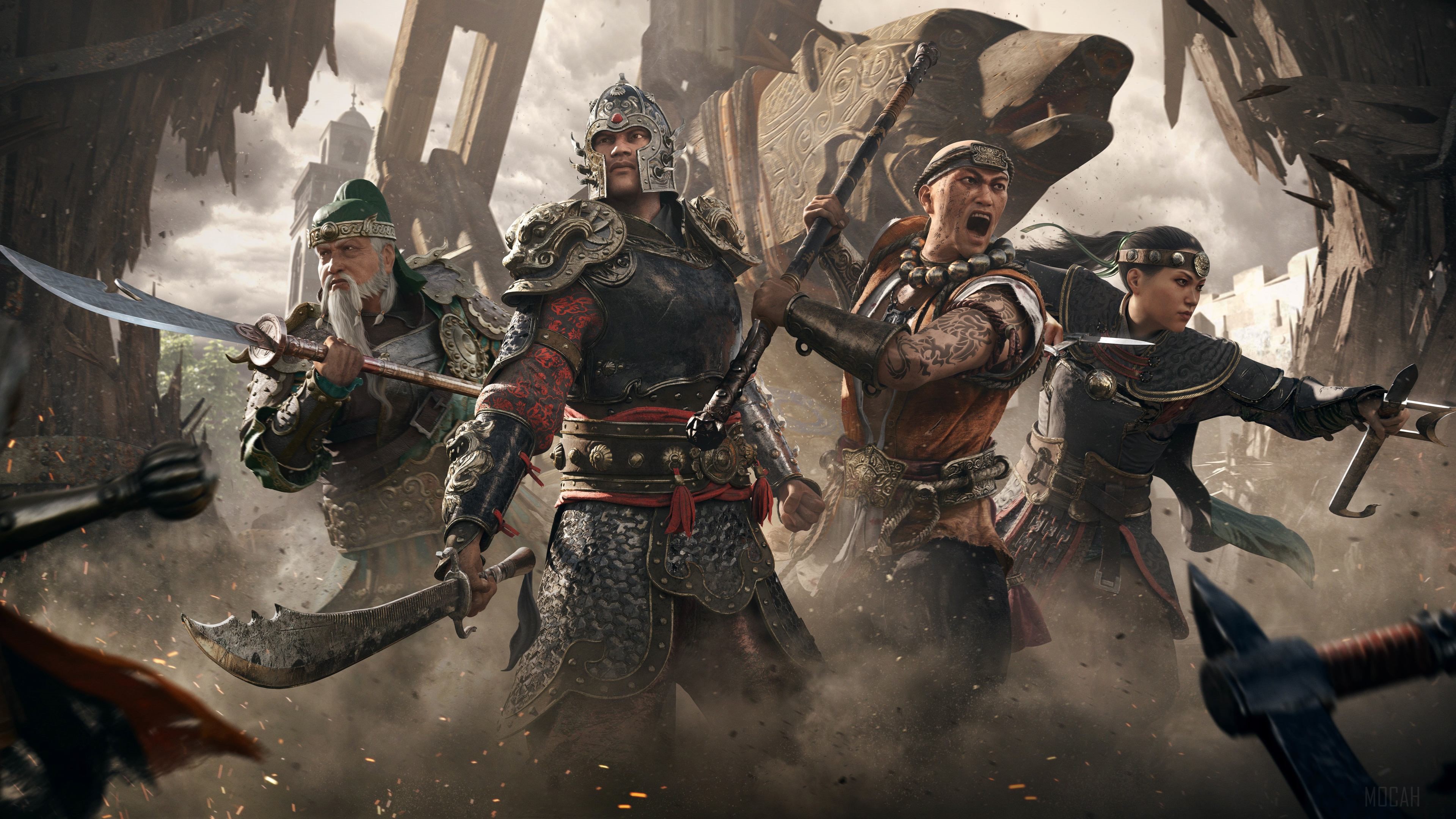 Warriors in battle with swords and axes HD Wallpaper