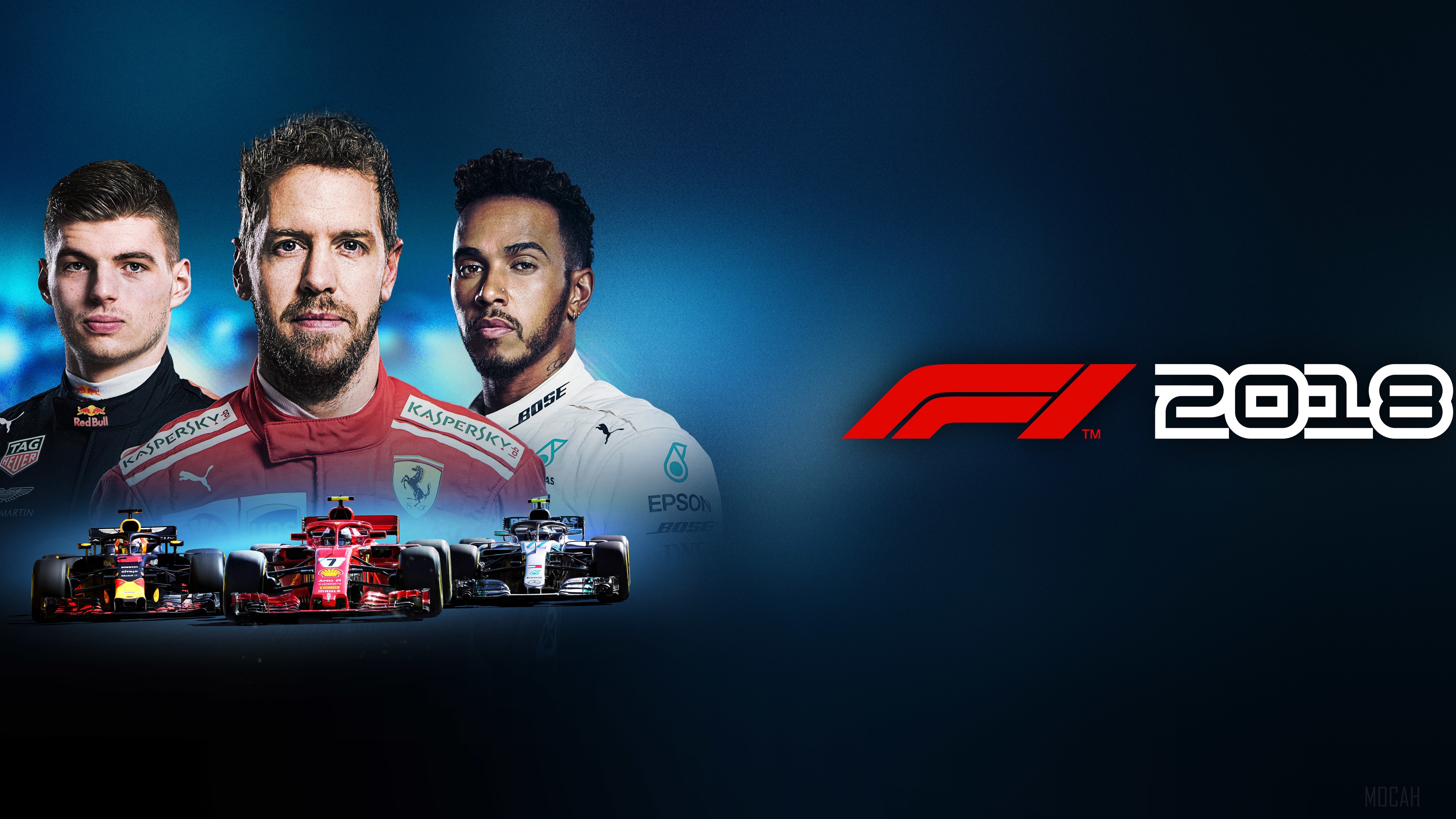 F1 2018 Game with Max Verstappen, Sebastian Vettel, and Lewis Hamilton HD Wallpaper