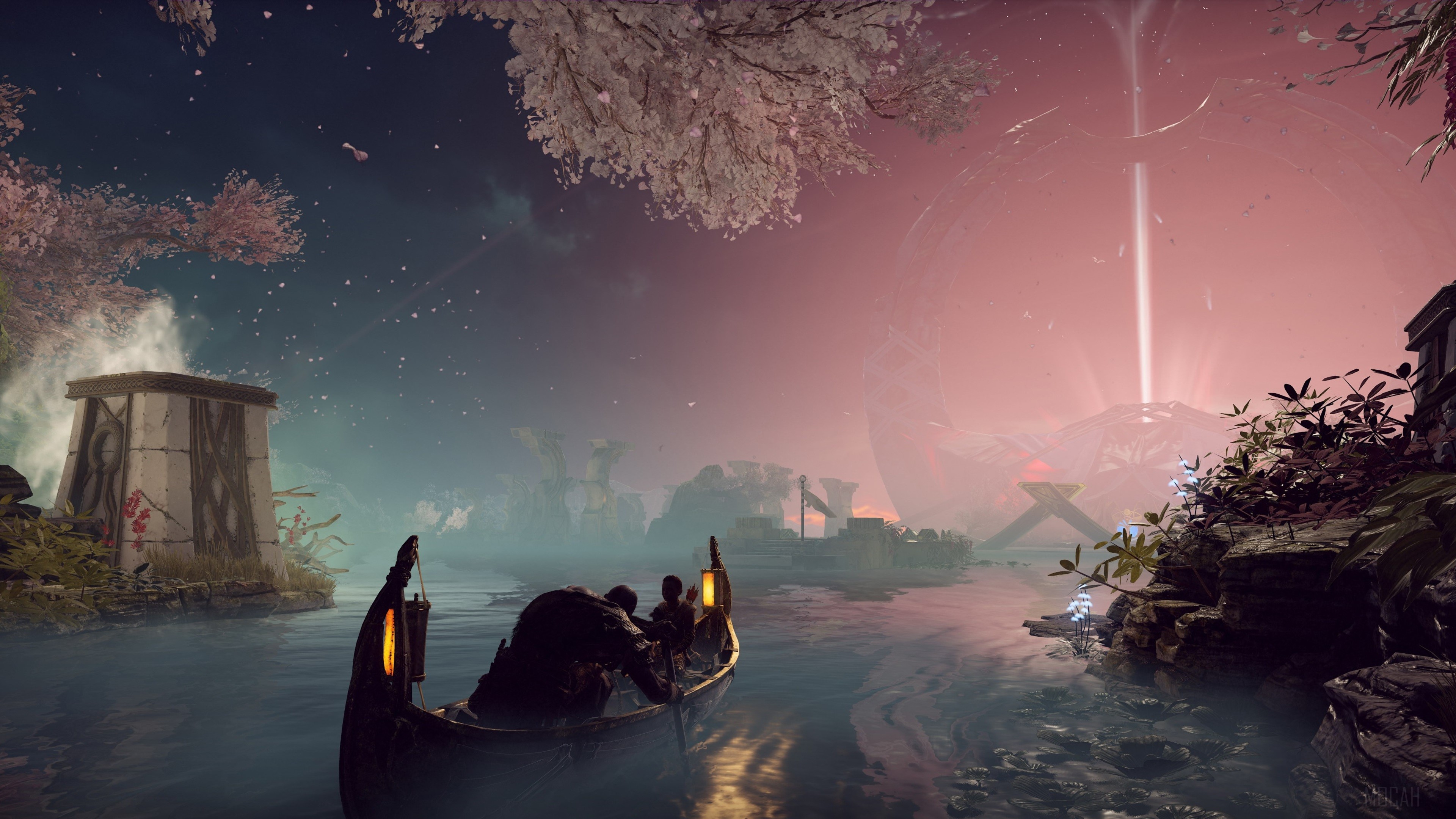Boat journey in God of War 4K HD Wallpaper