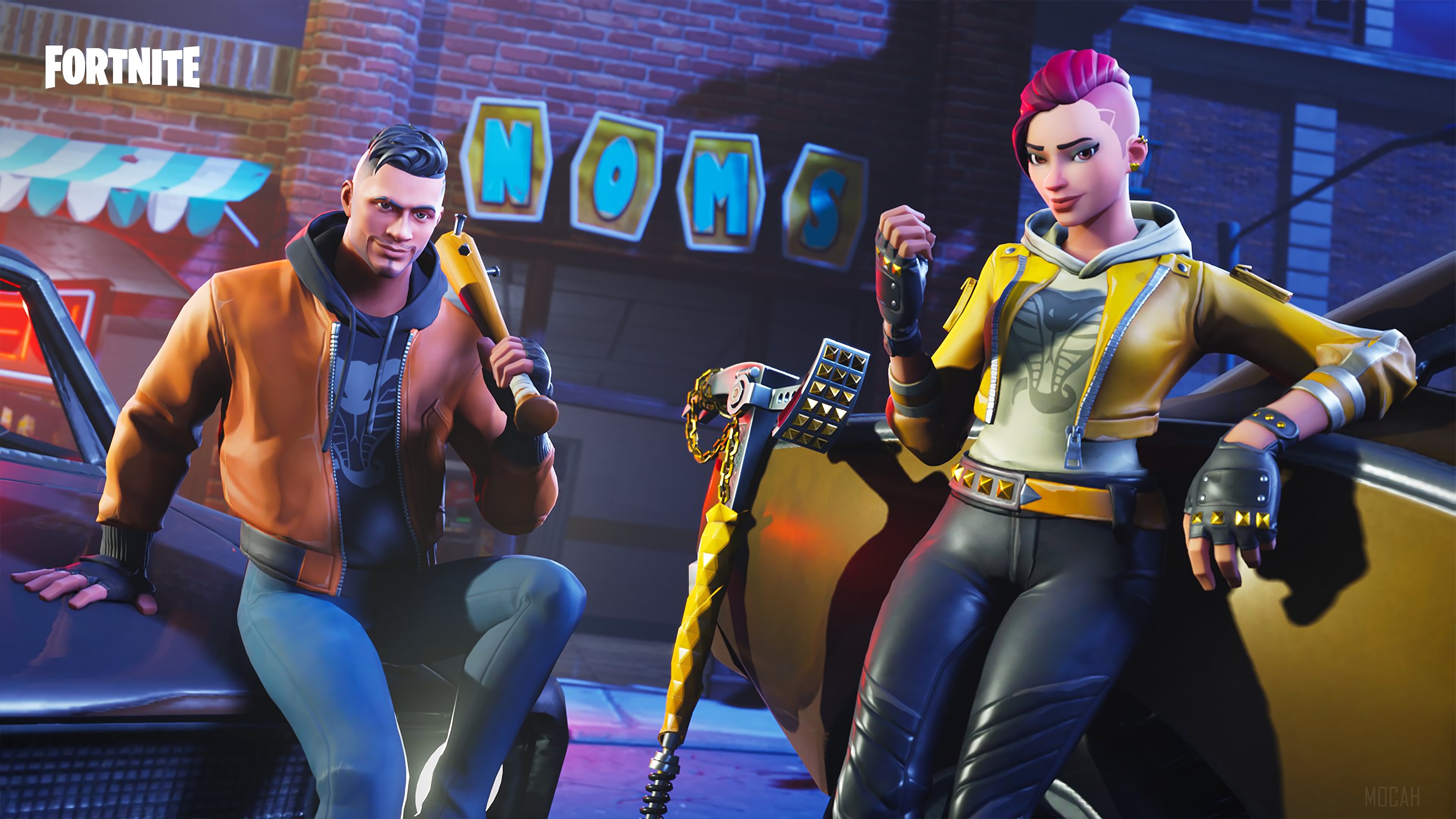 Fortnite characters with baseball bat and pickaxe HD Wallpaper