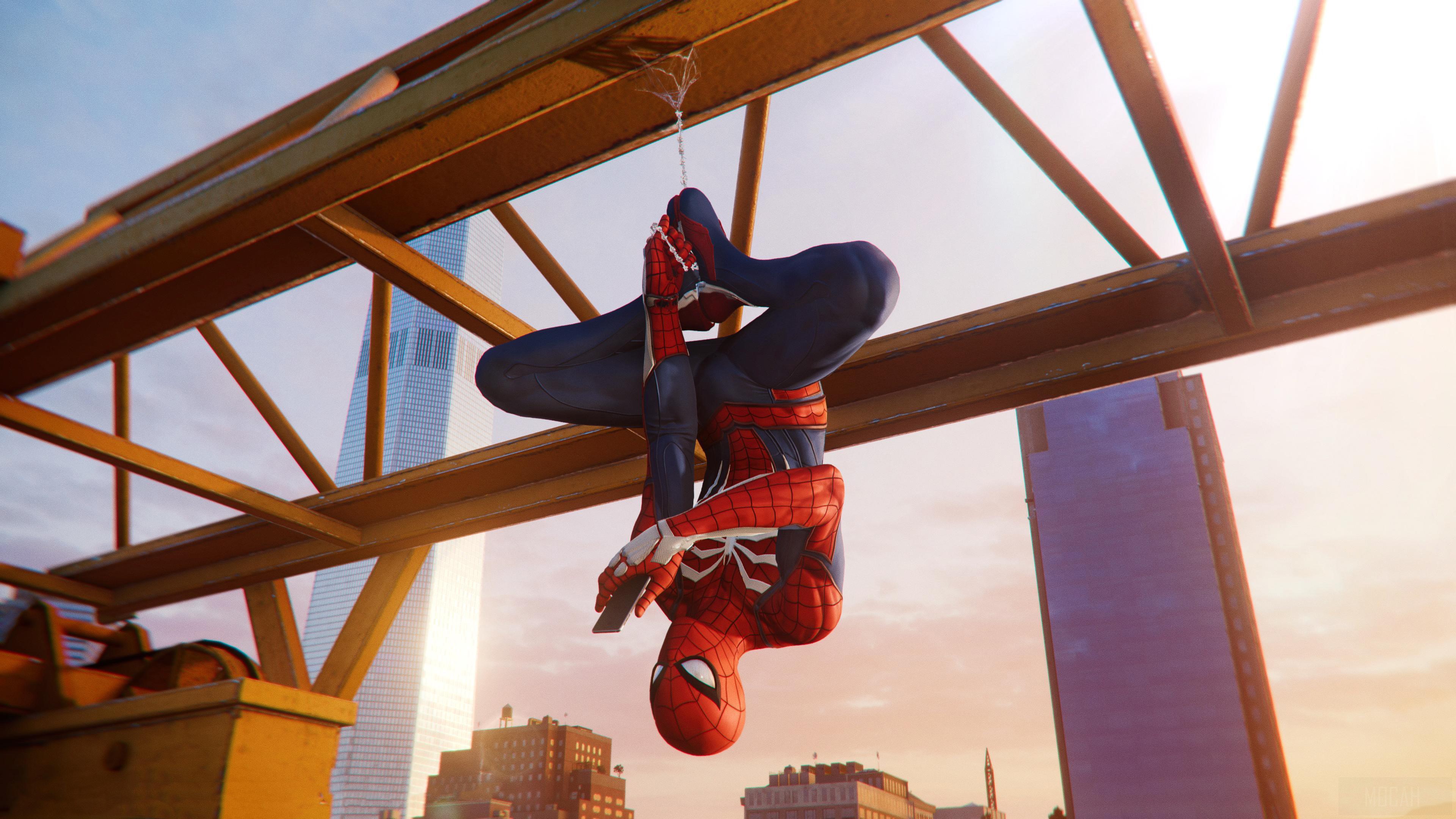 Spider-Man hanging from a crane in 4K HD Wallpaper