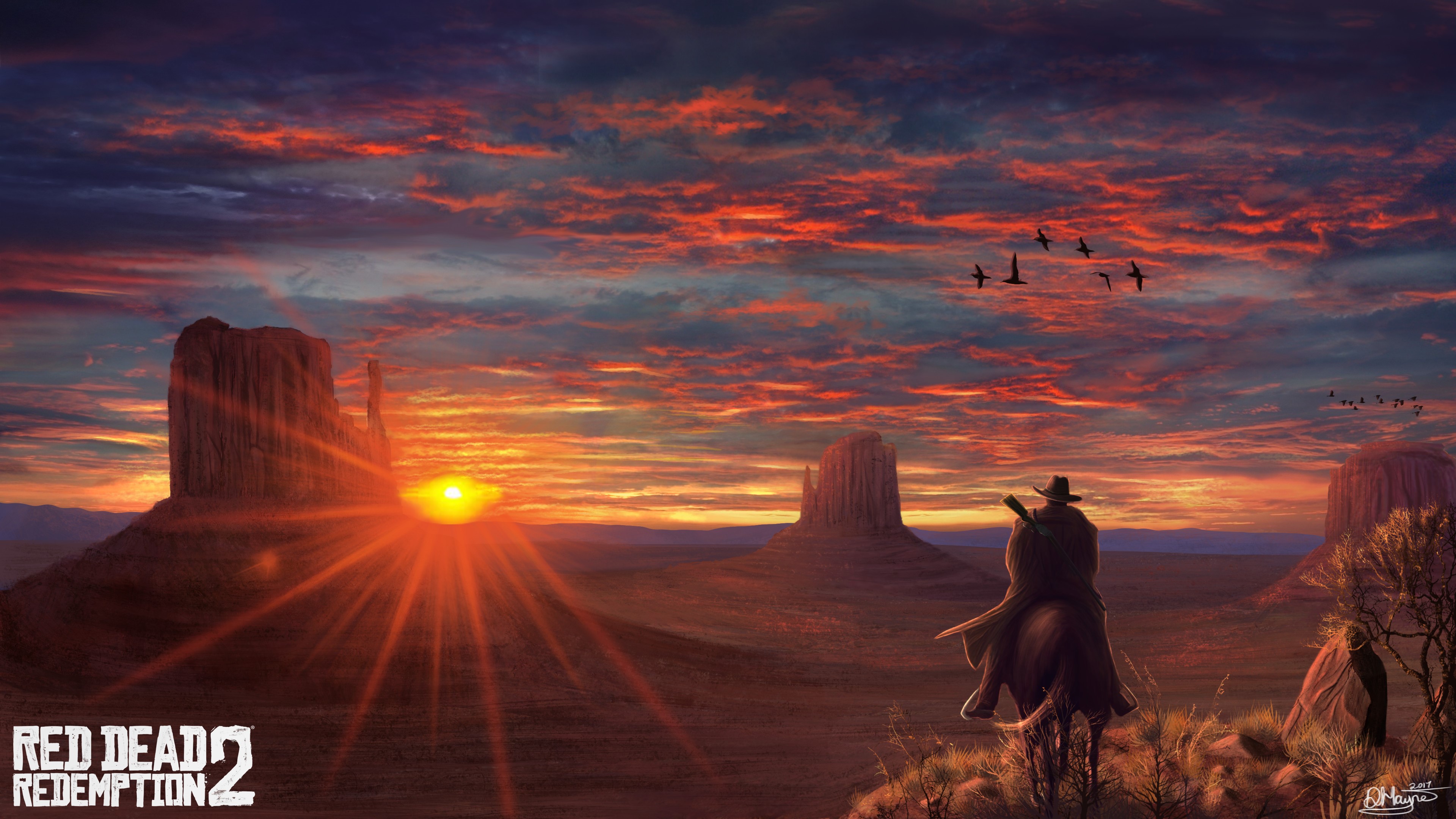 Red Dead Redemption 2 Sunset Landscape Fan Art 4K HD Wallpaper