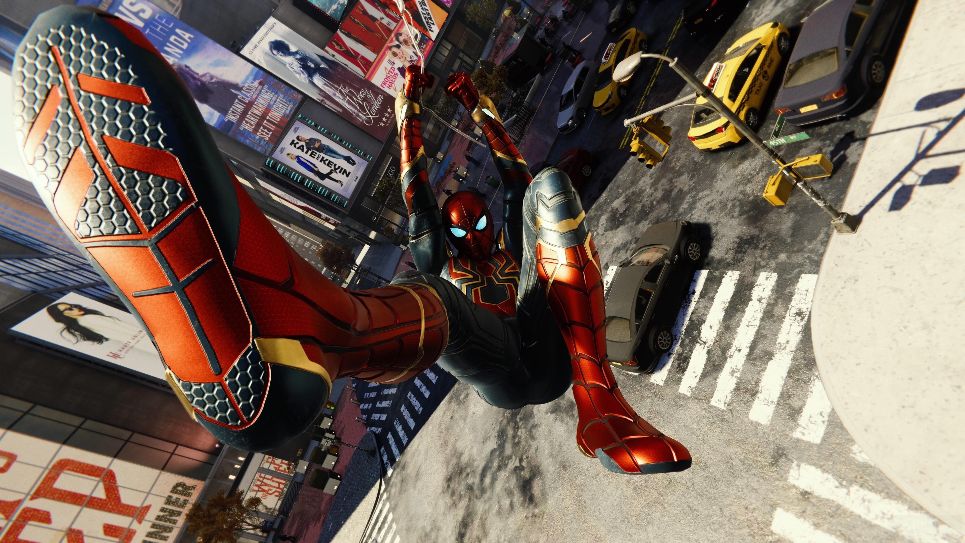 Spider-Man in Iron Suit Shooting Web 4K HD Wallpaper