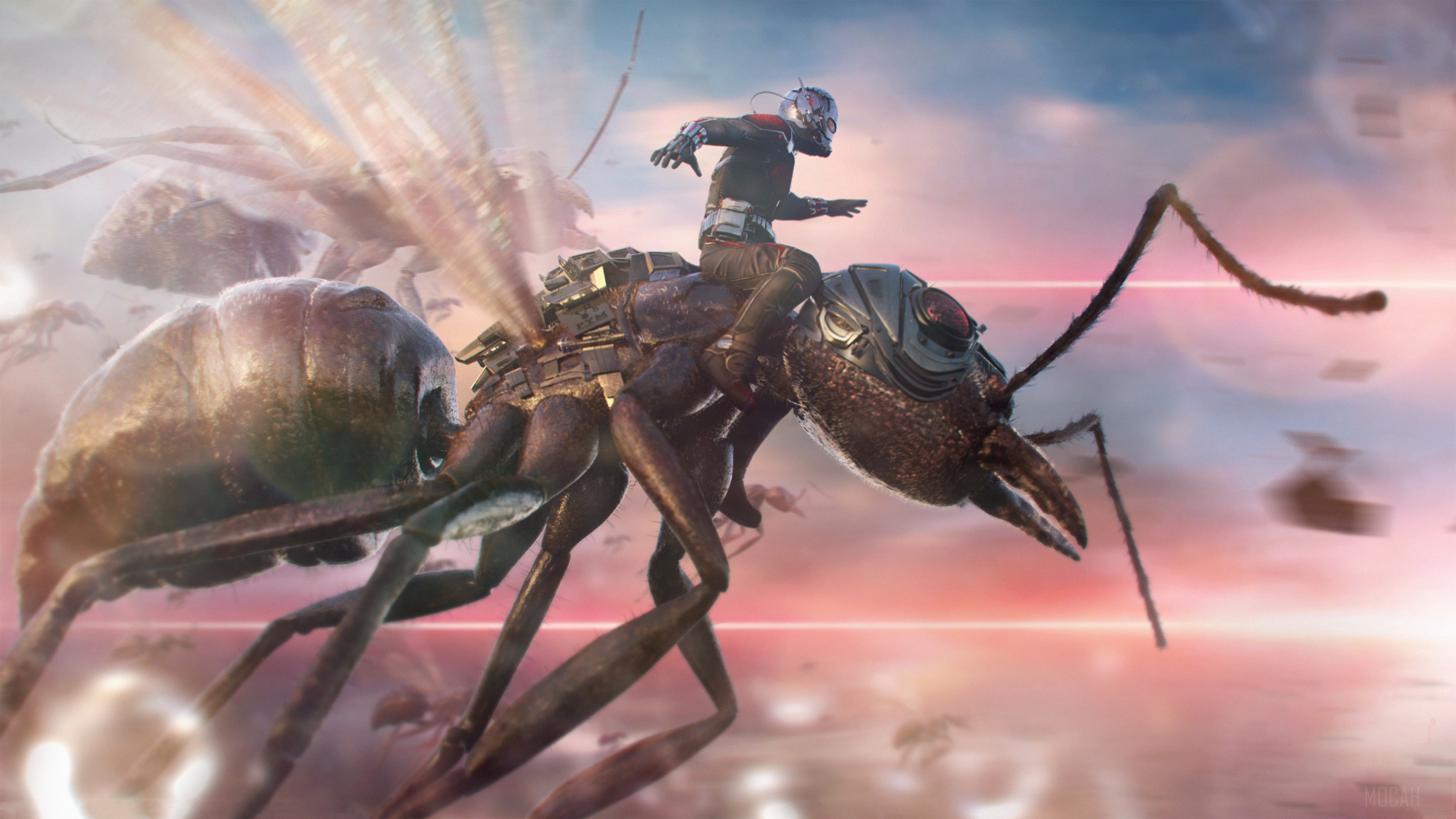 Ant-Man riding an ant in 4K HD Wallpaper