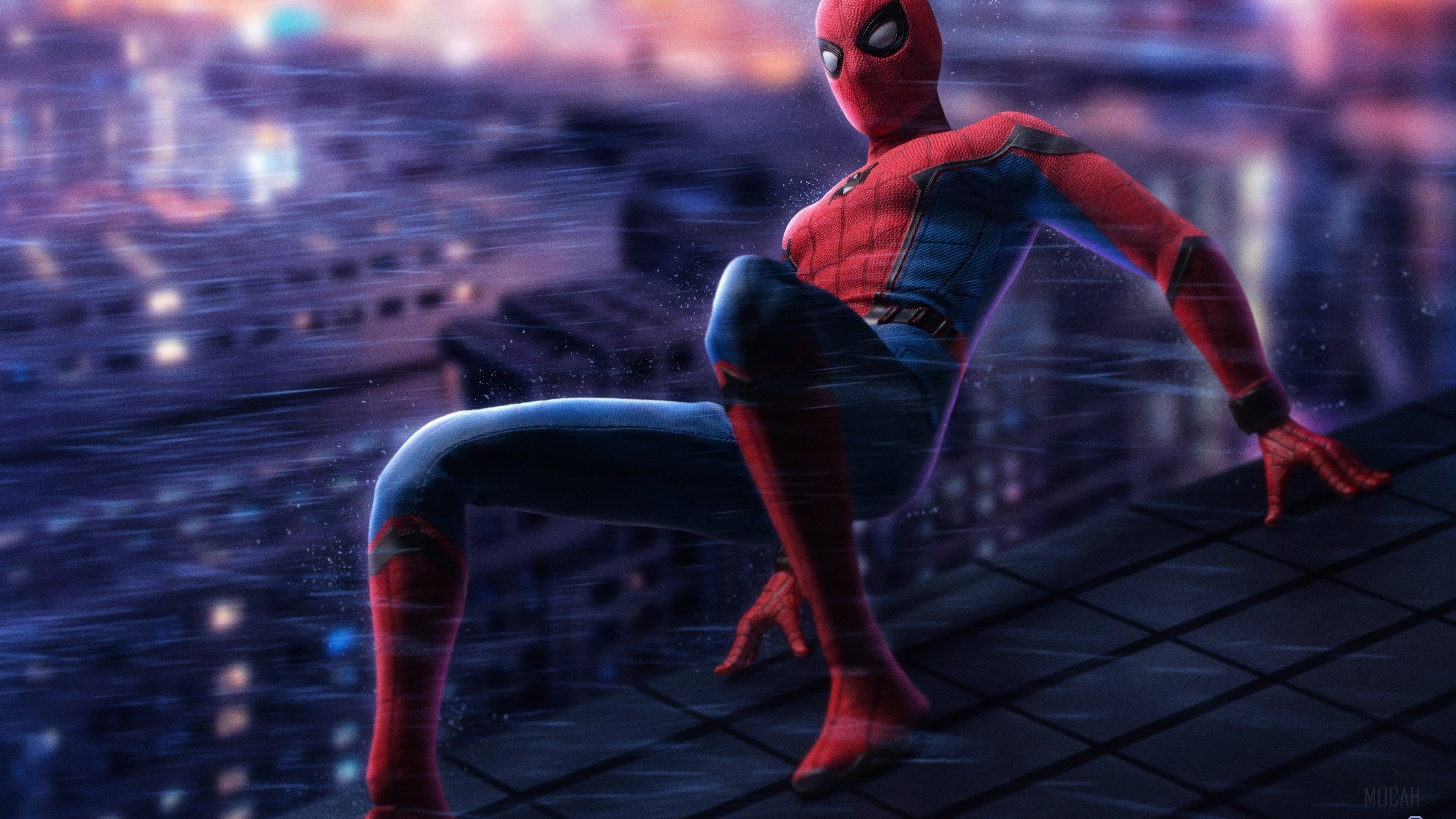 Spiderman on a rooftop in 4K HD Wallpaper