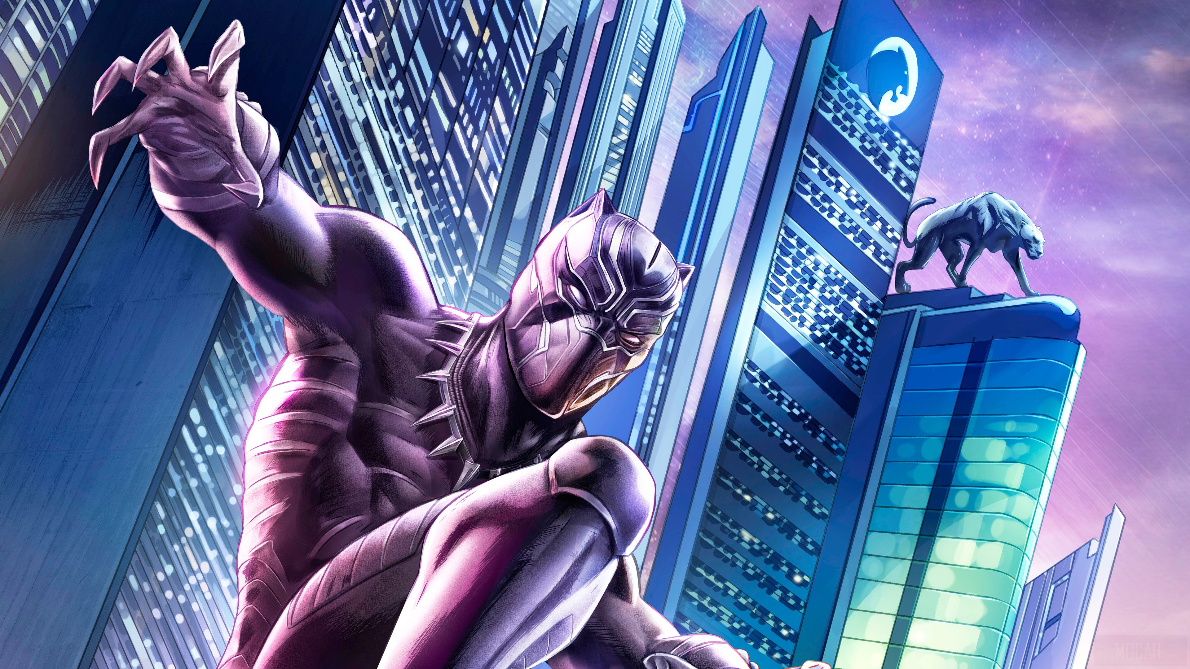 Black Panther in a Cityscape 4K HD Wallpaper