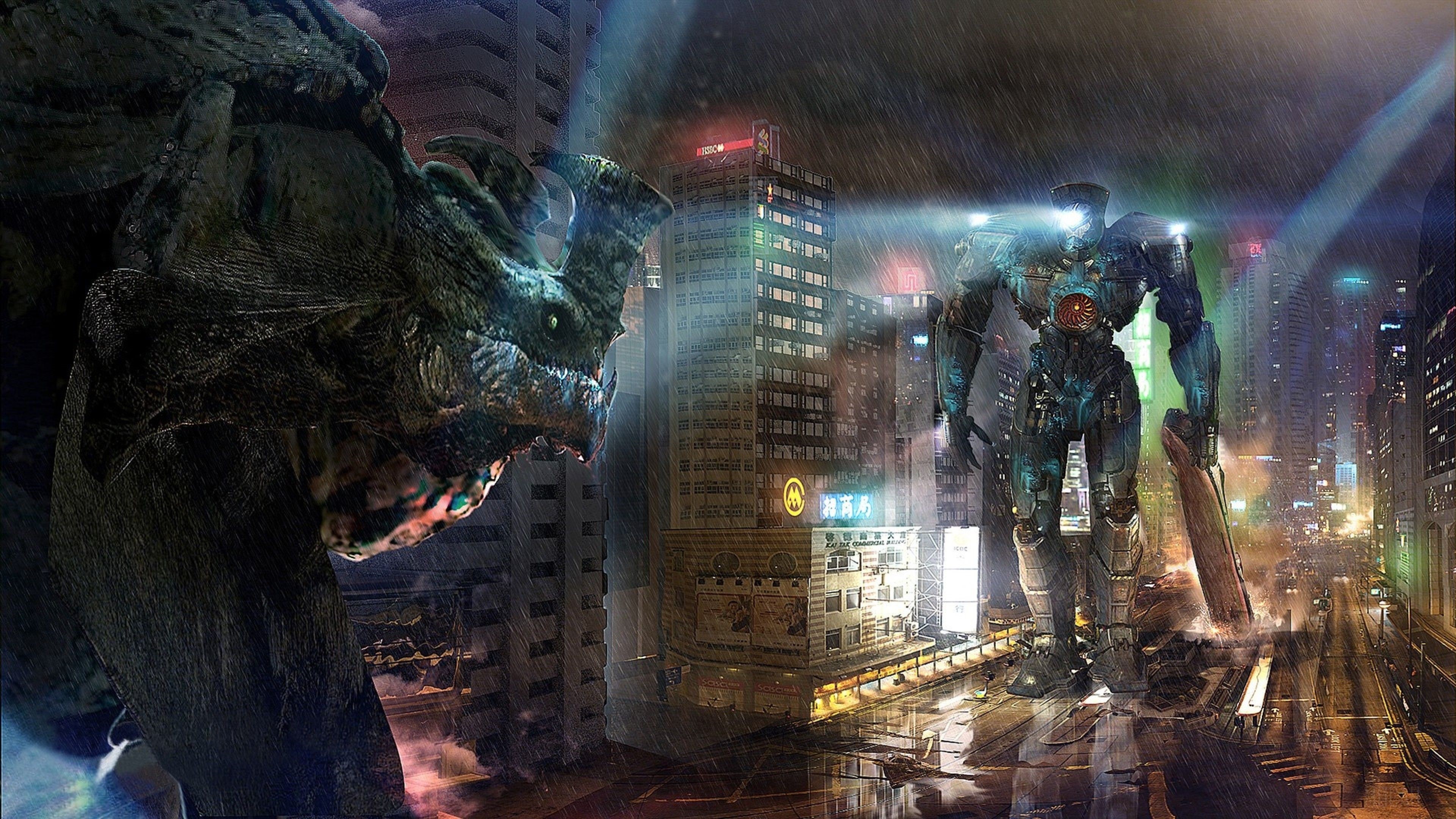 Pacific Rim Uprising Jaeger vs Kaiju Artwork 4K HD Wallpaper
