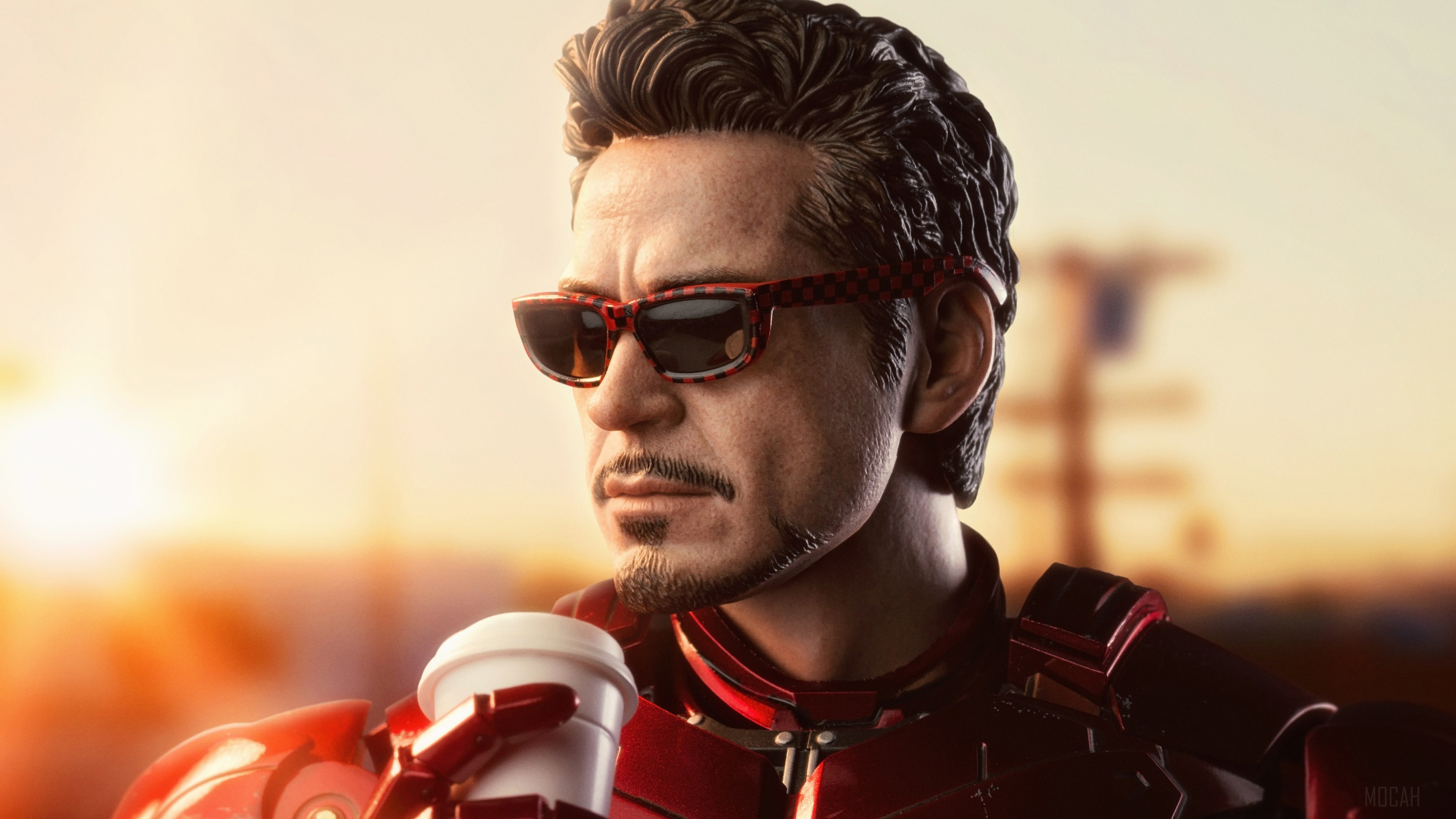 Iron Man Holding Coffee Cup 4K HD Wallpaper