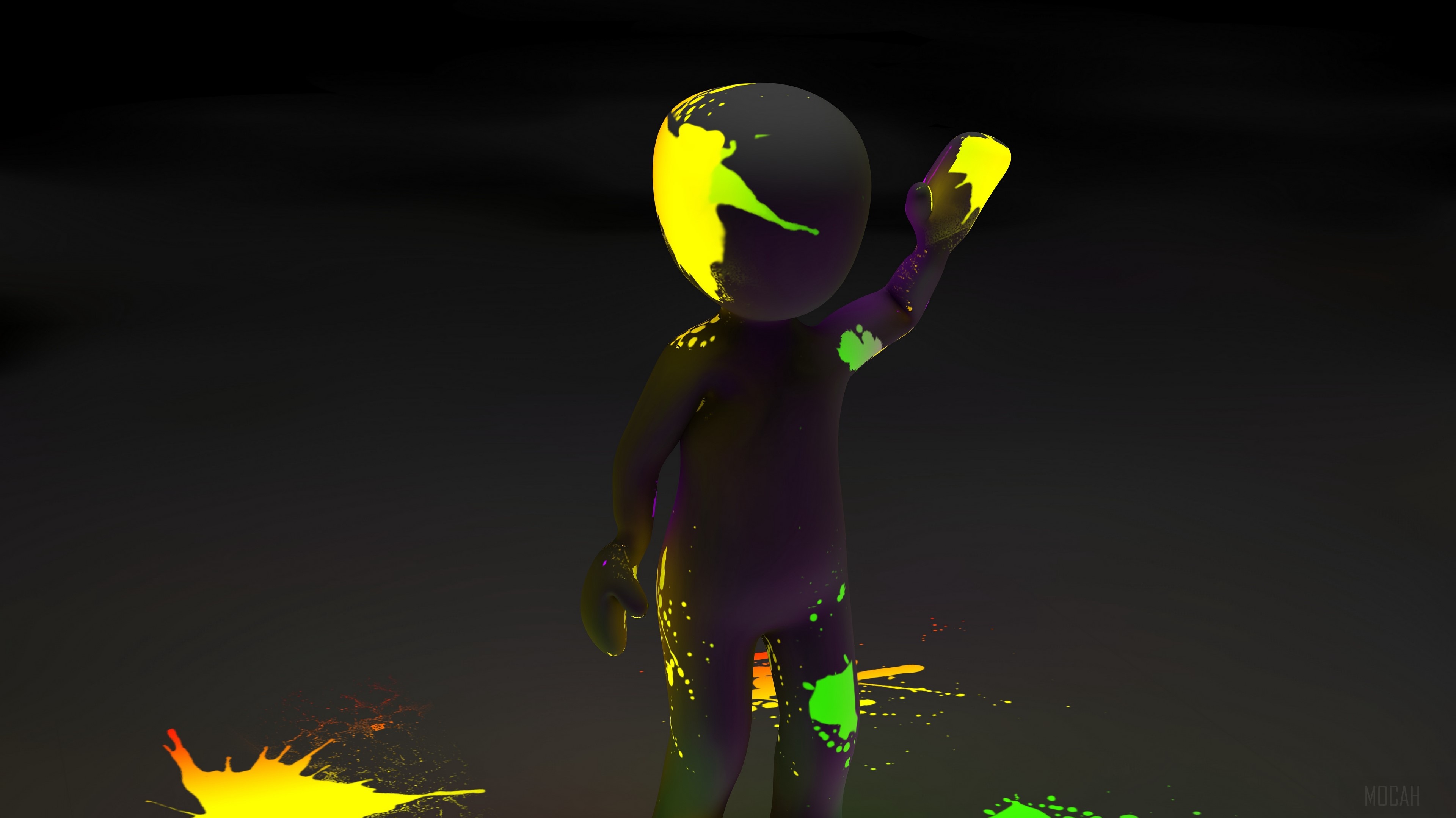 Person covered in neon paint splatters HD Wallpaper