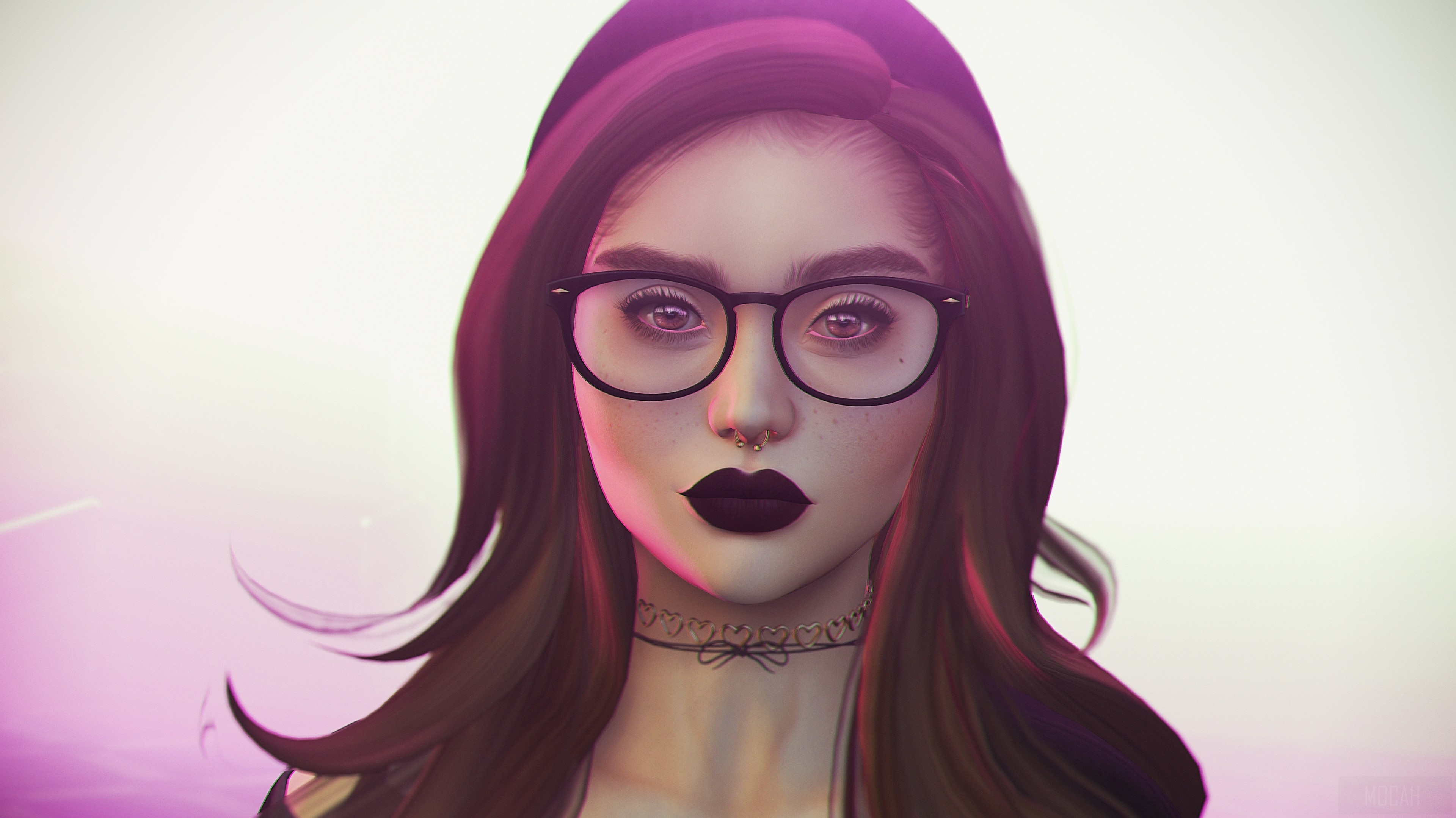 Girl with glasses and nose piercing 4K HD Wallpaper