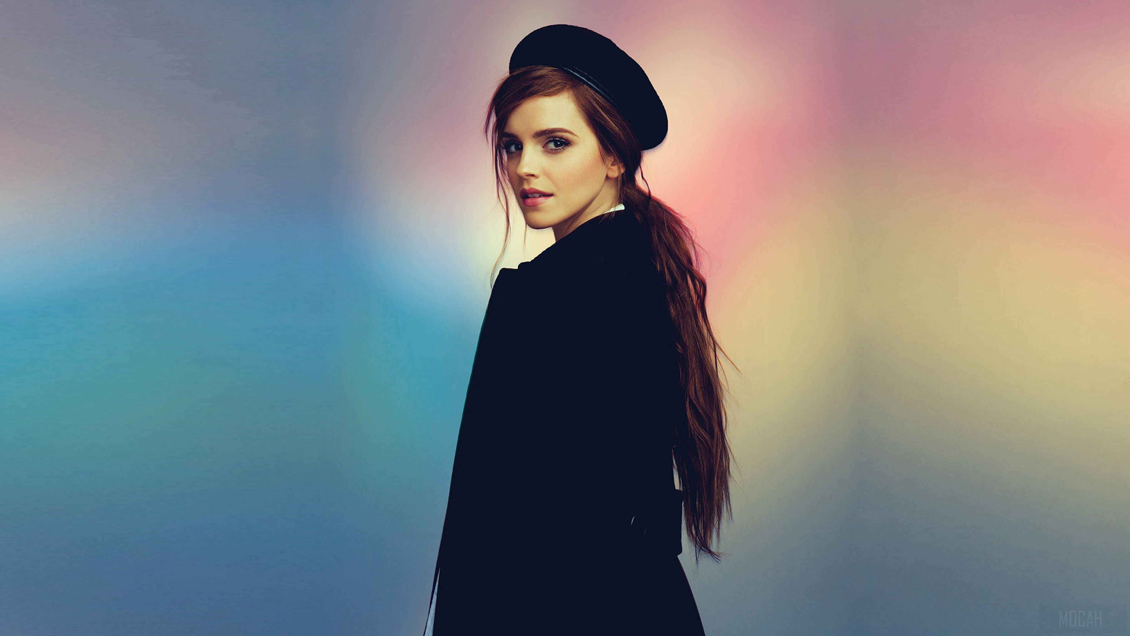 Emma Watson wearing a black beret and coat HD Wallpaper