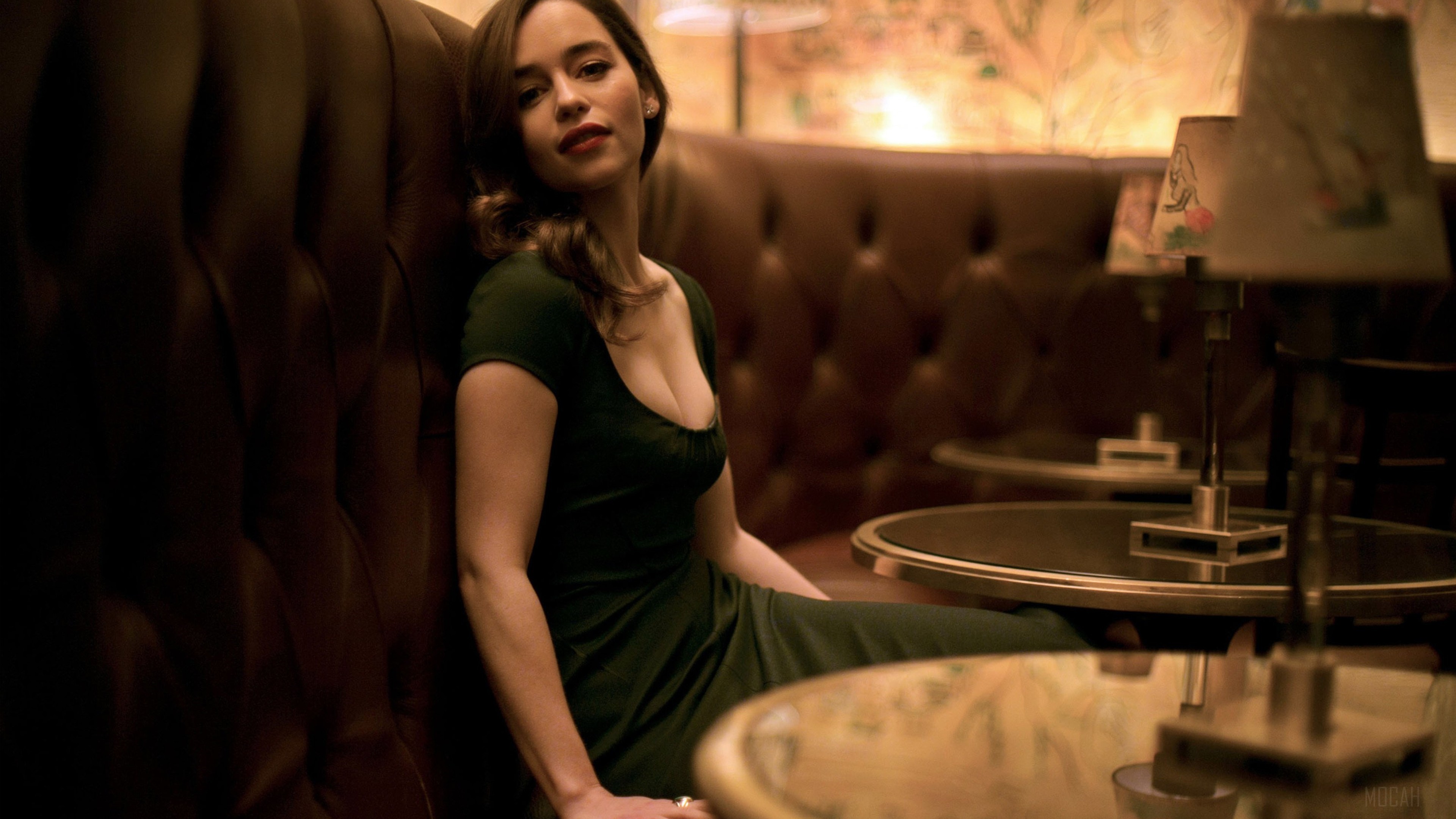 Emilia Clarke in a dark green dress HD Wallpaper