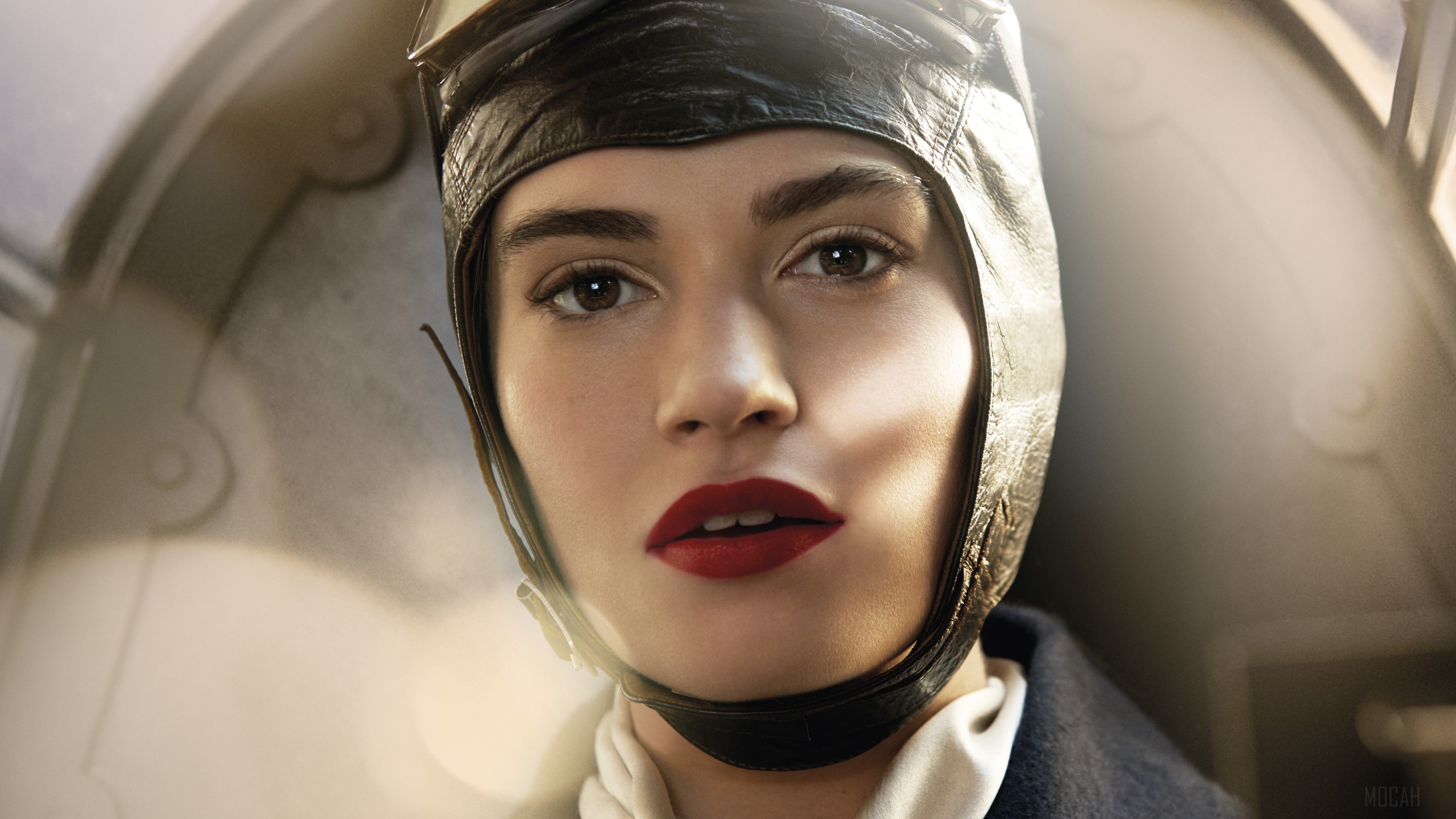 Lily James in aviator gear 4K HD Wallpaper