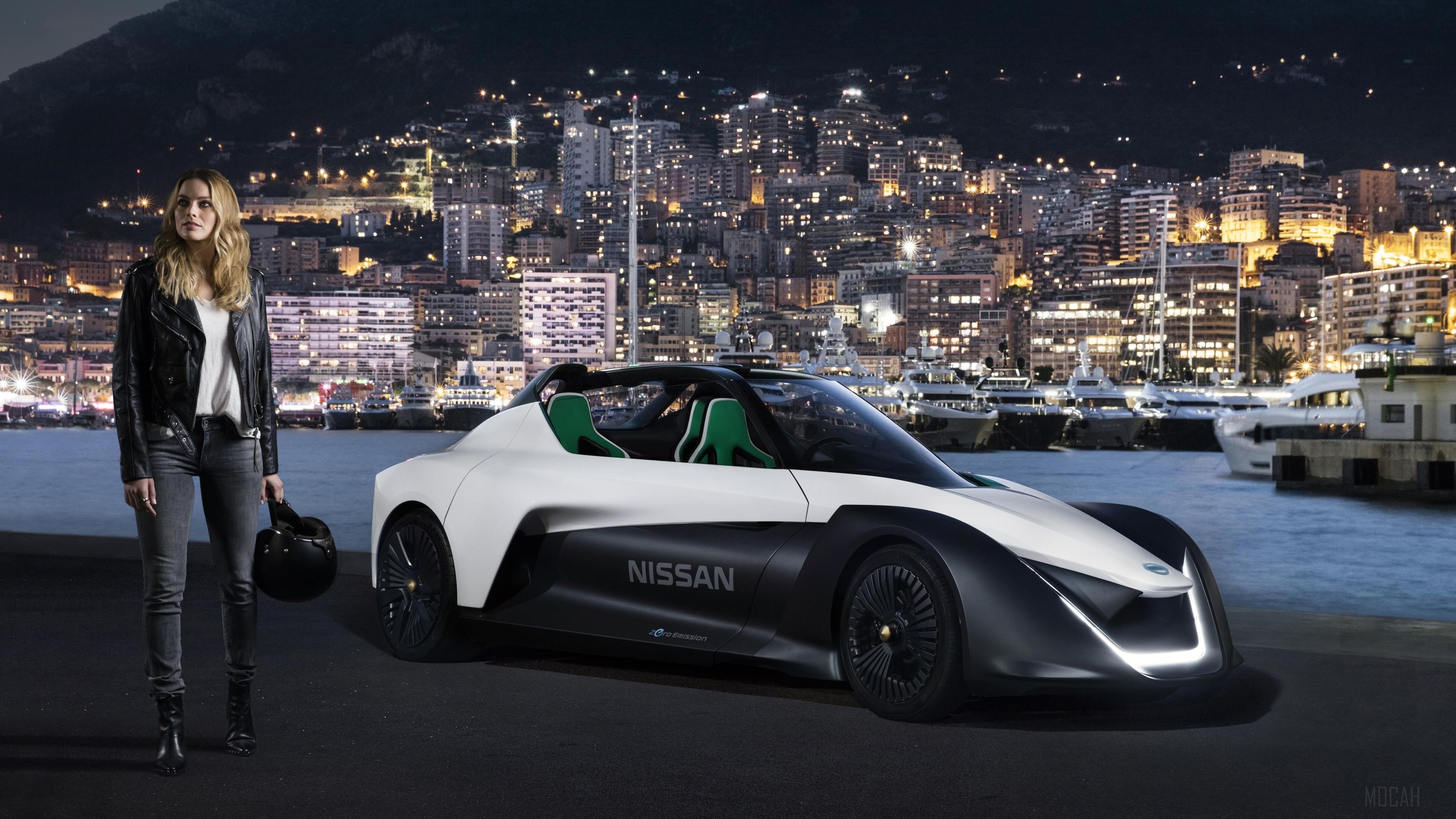 Margot Robbie and Nissan concept car in Monaco 4K HD Wallpaper
