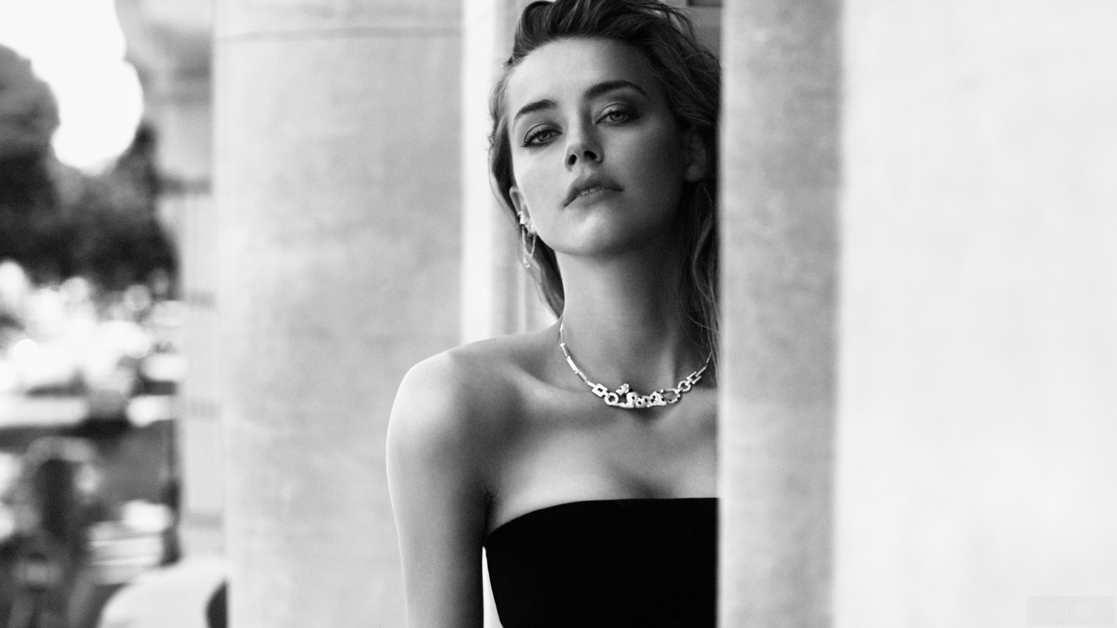 Amber Heard in Monochrome 4K HD Wallpaper