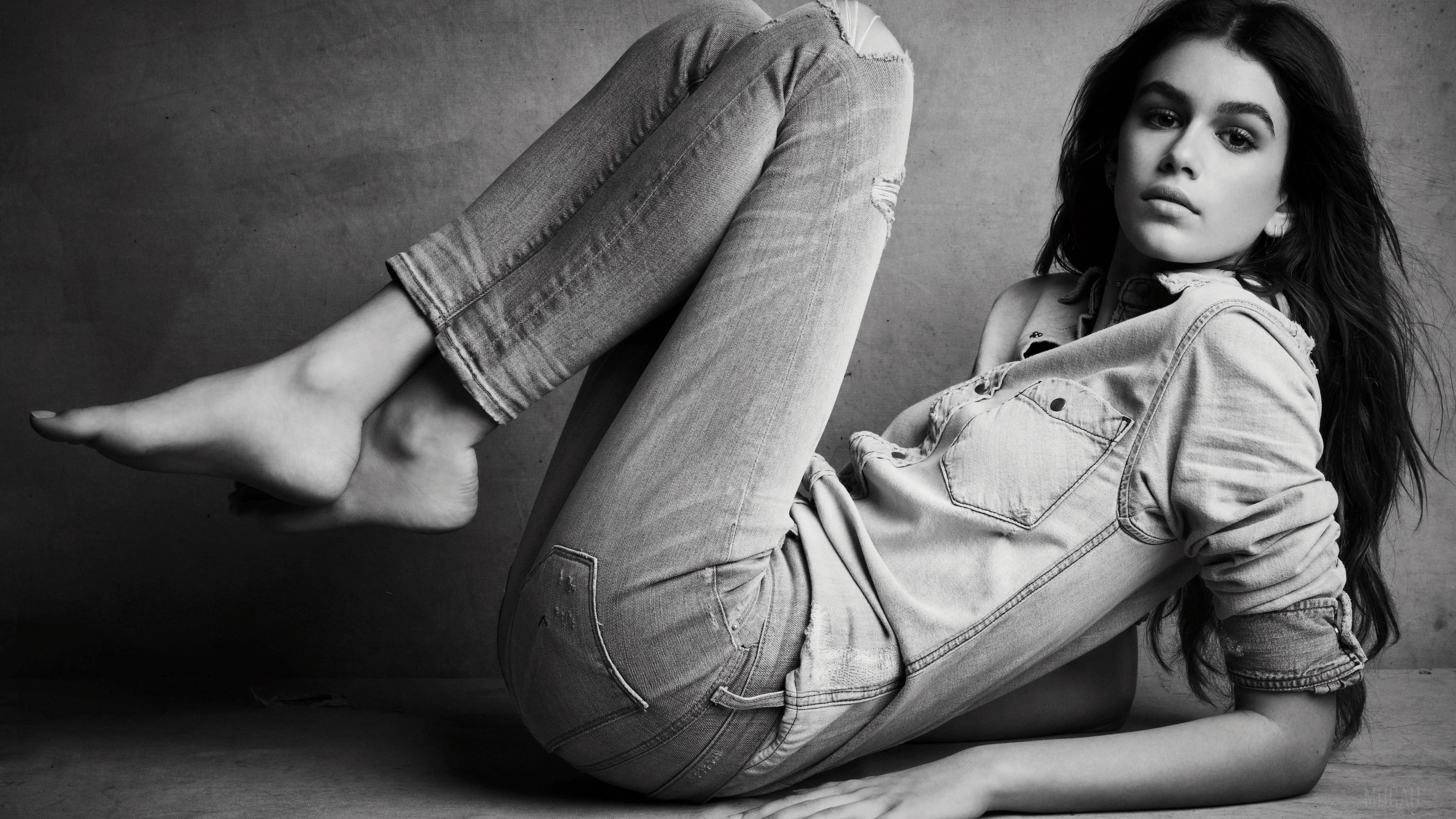 Kaia Gerber in Casual Denim Pose 4K HD Wallpaper