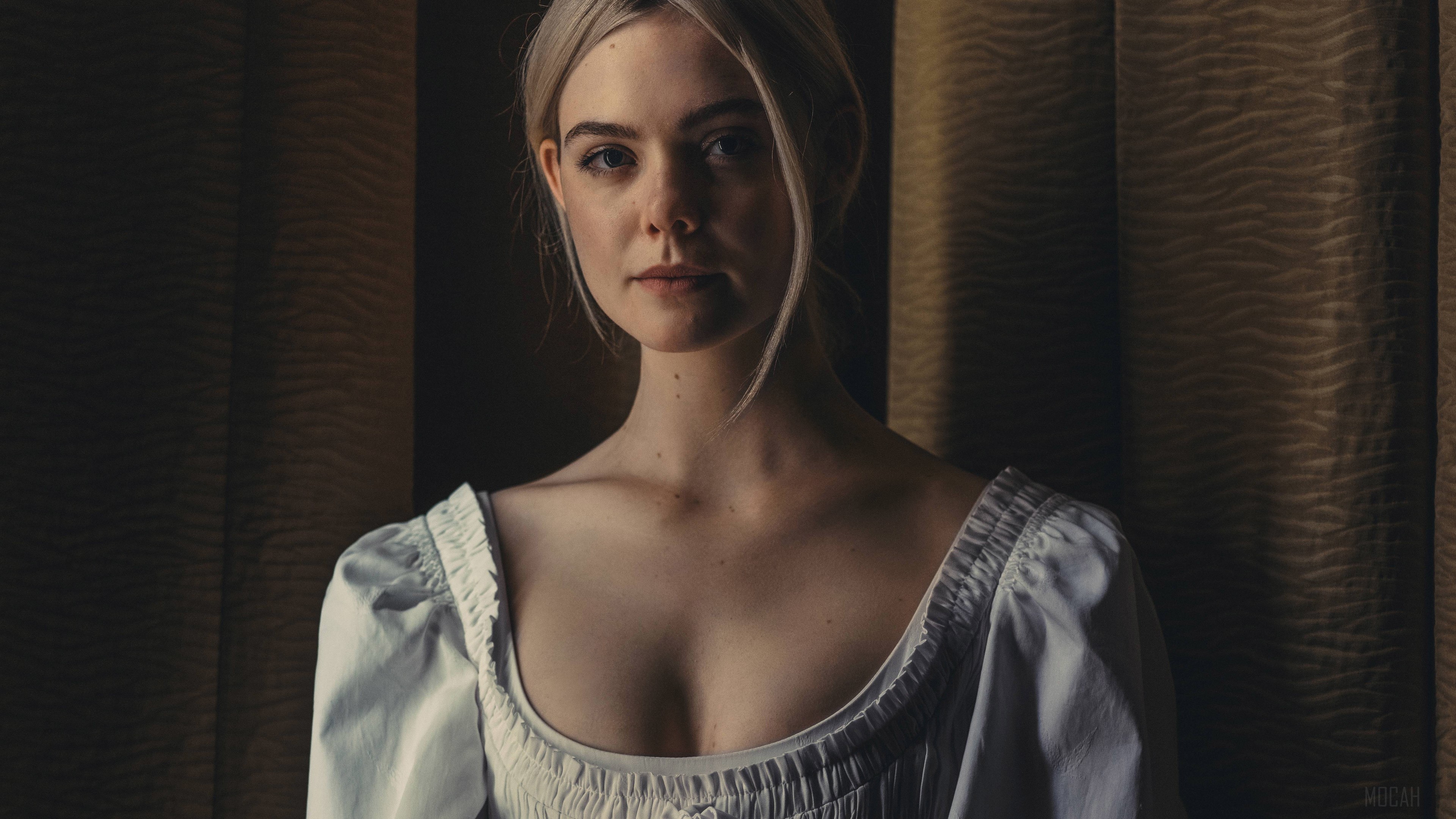 Elle Fanning in white dress 4k HD Wallpaper