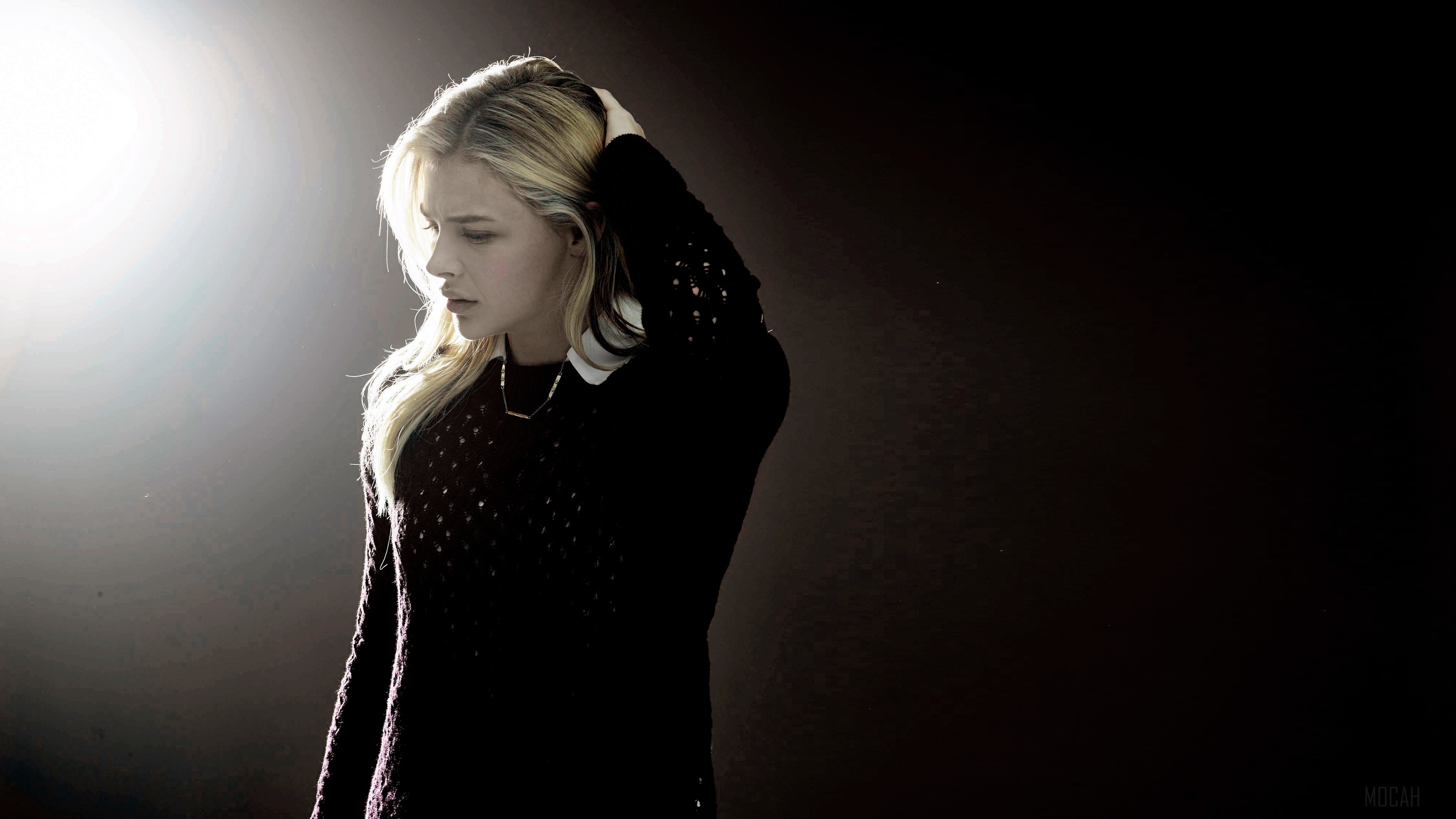 Chloe Grace Moretz in black sweater 4K HD Wallpaper