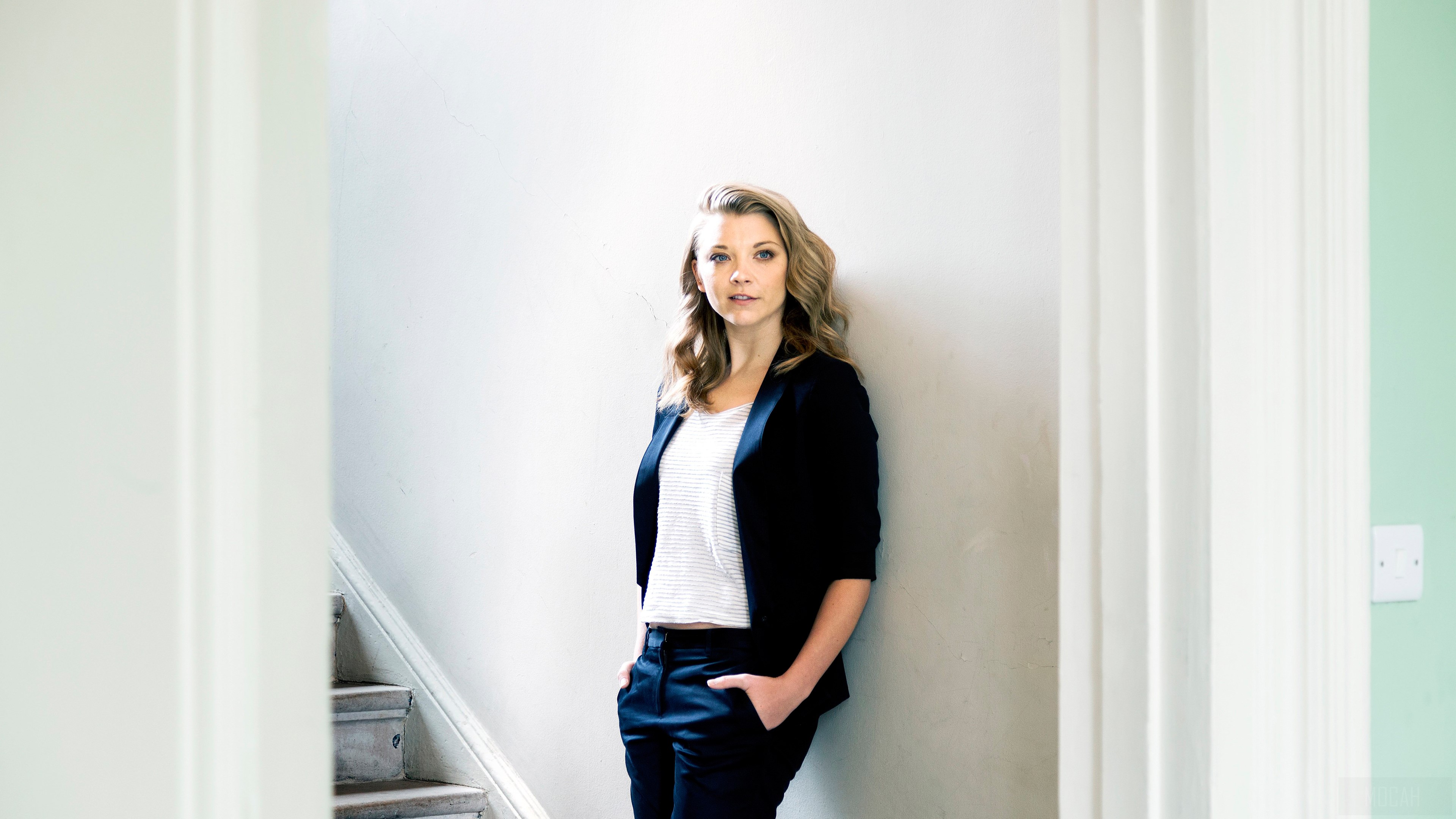 Natalie Dormer in a black suit HD Wallpaper